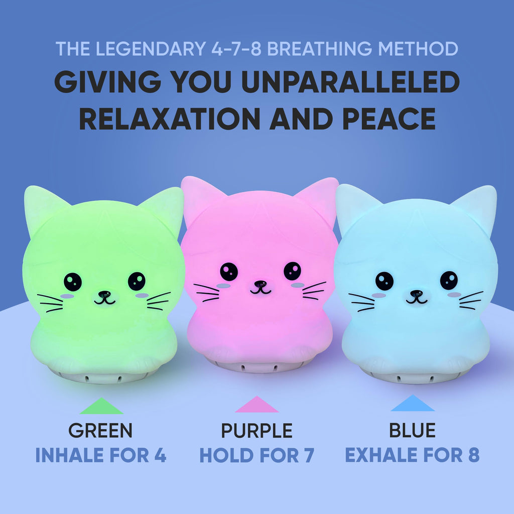 Mindfulness 'Breathing Kitty' | 4-7-8 Guided Visual Meditation Breathing Light | 3 in 1 Device