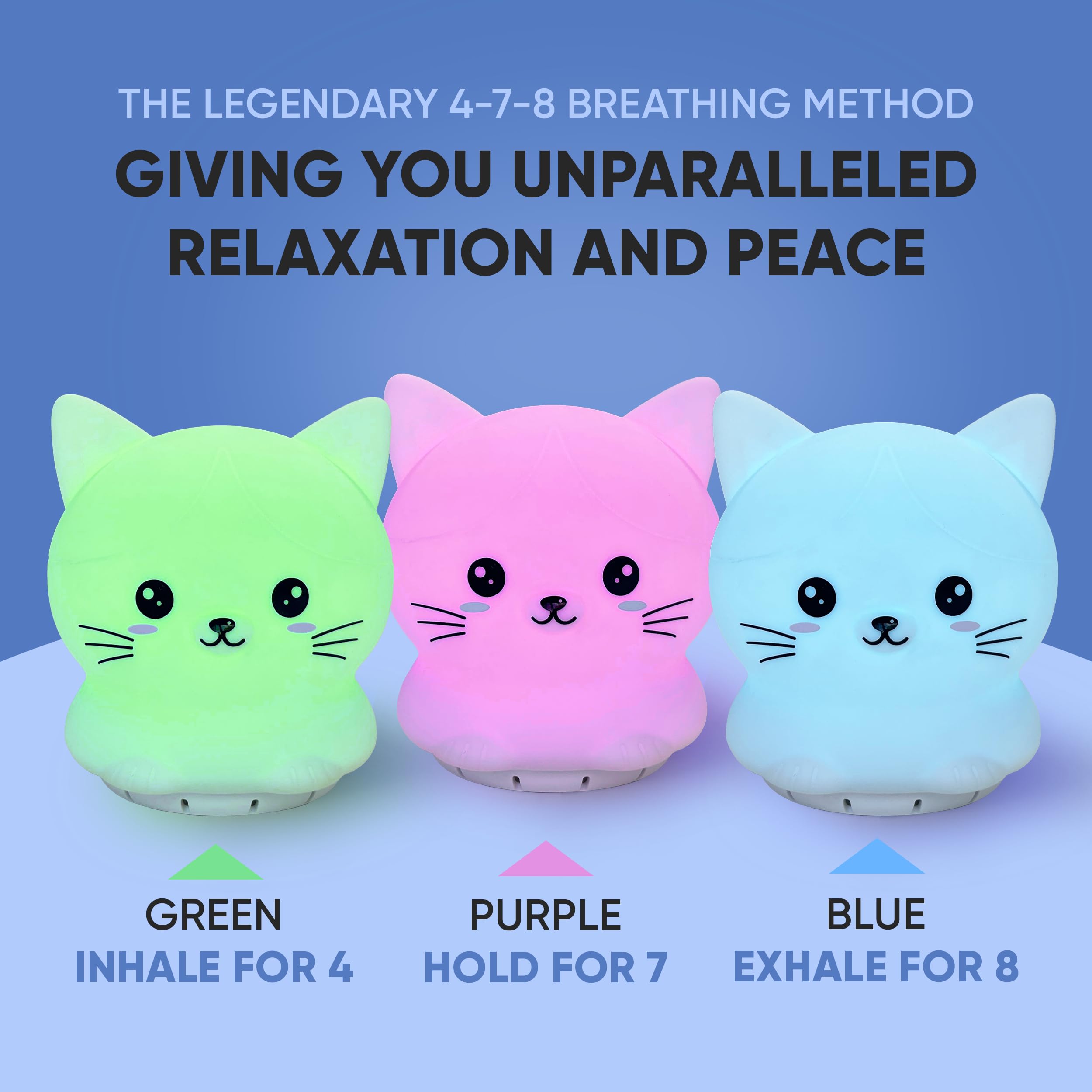 Mindfulness 'Breathing Kitty' | 4-7-8 Guided Visual Meditation Breathing Light | 3 in 1 Device