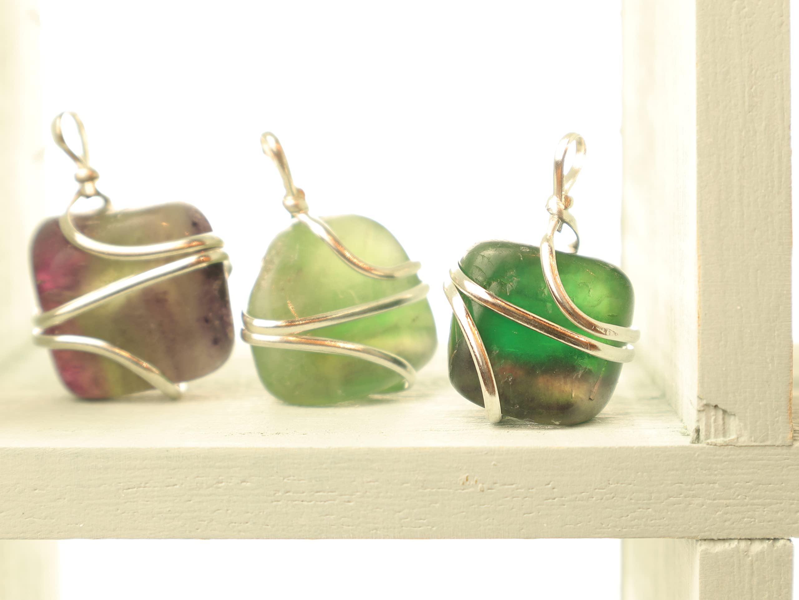 Shelf and Stone Rainbow Fluorite Wire Wrapped Pendant - Dark Hued Fluorite Crystal Necklace Shelf and Stone