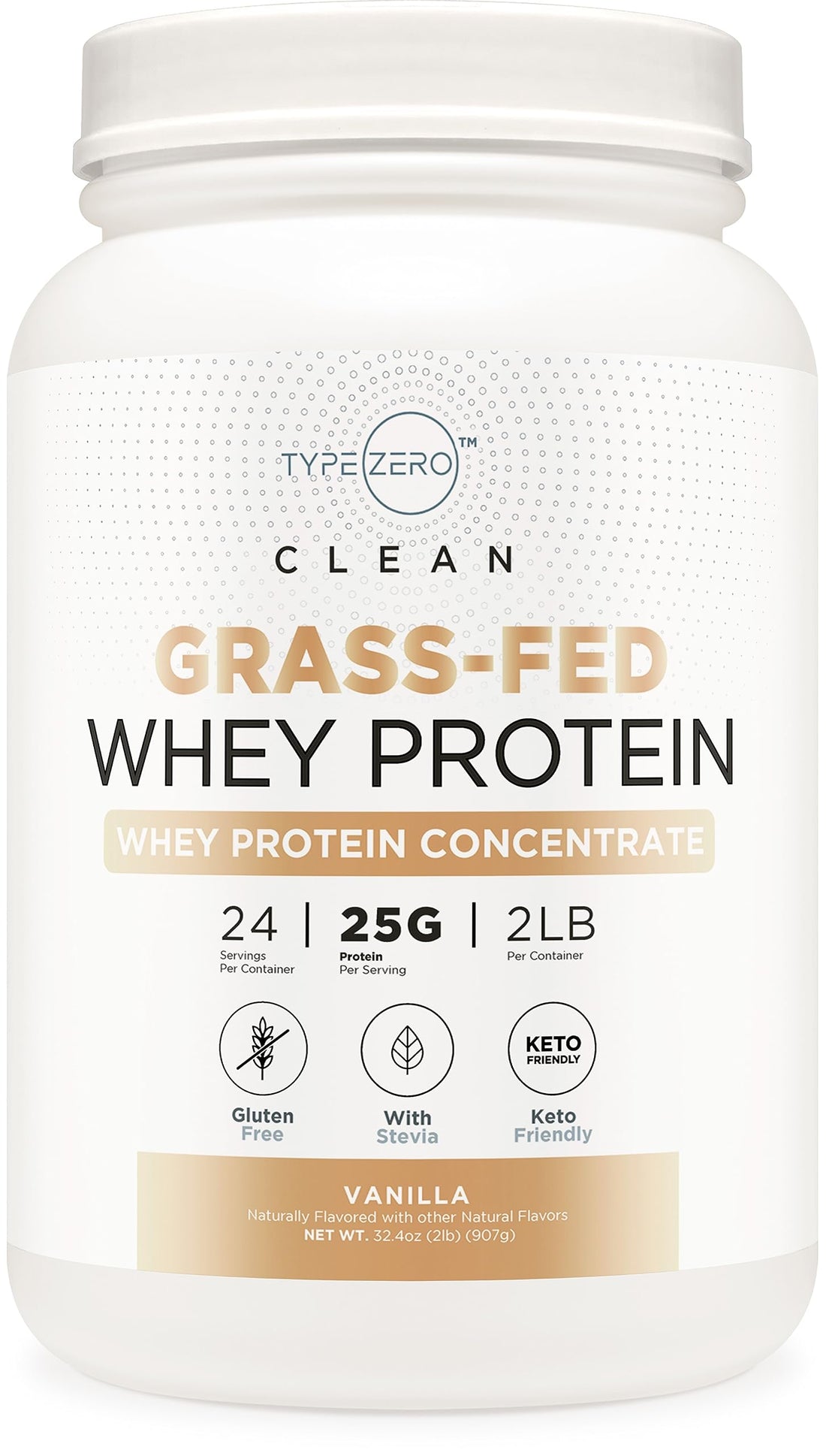 Type Zero Grass Fed Whey Protein Concentrate Powder (Vanilla, 2LBS) - Gluten Free 