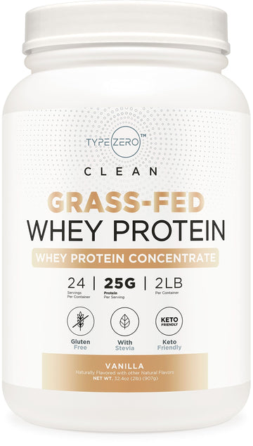 Type Zero Grass Fed Whey Protein Concentrate Powder (Vanilla, 2LBS) - Gluten Free 