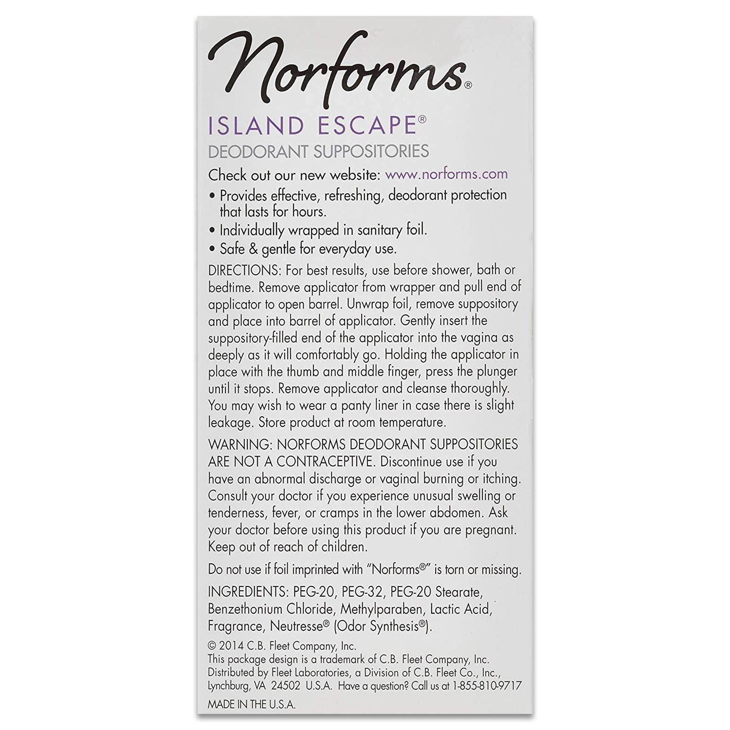 Norforms Feminine Deodorant Suppositories, Long Lasting Odor Control, Island Escape Scent, 12 Count Norforms