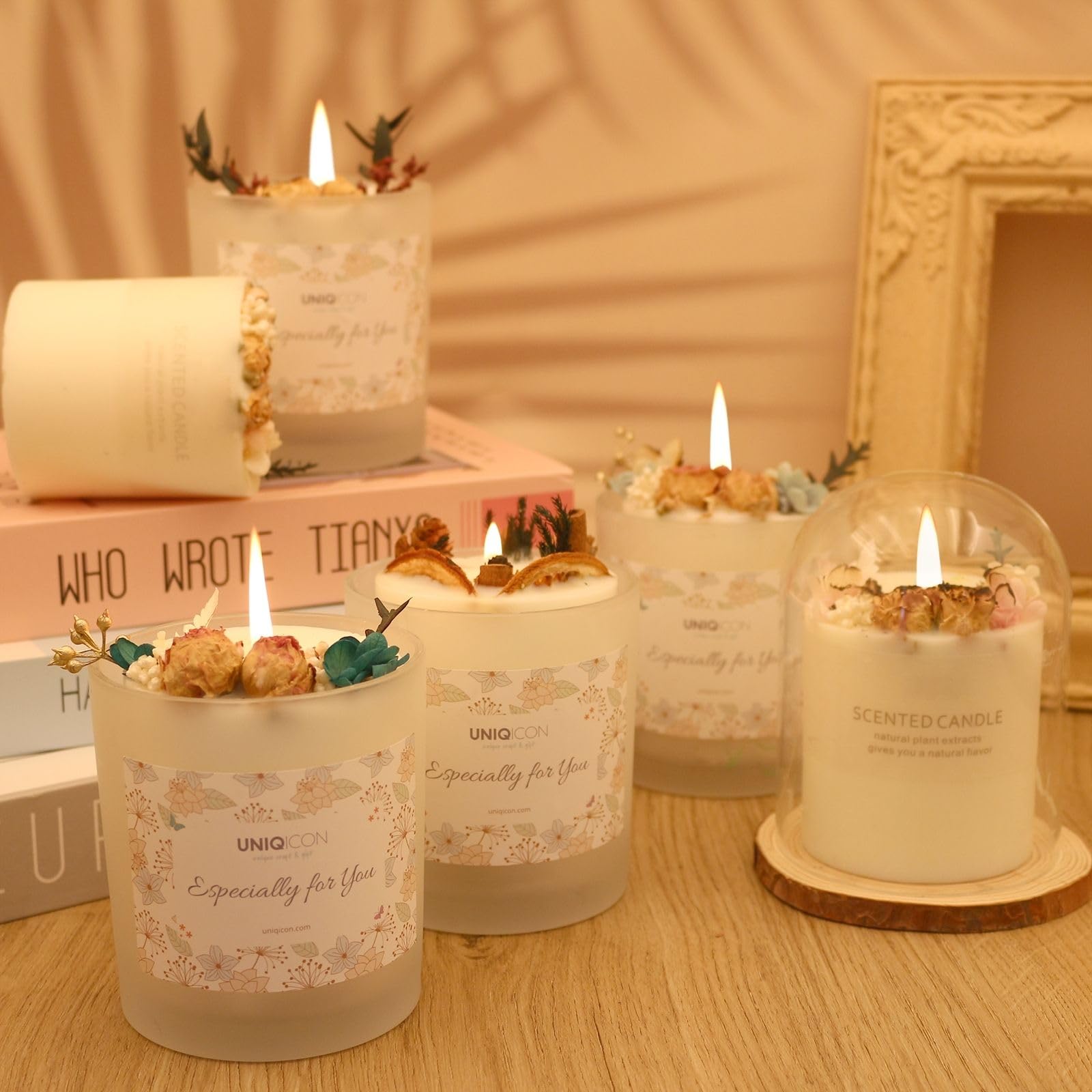 Natural Soy Scented Pillar Candles with Glass, Classic 10 oz Luxury Non Toxic White Bathroom Candle uniqicon