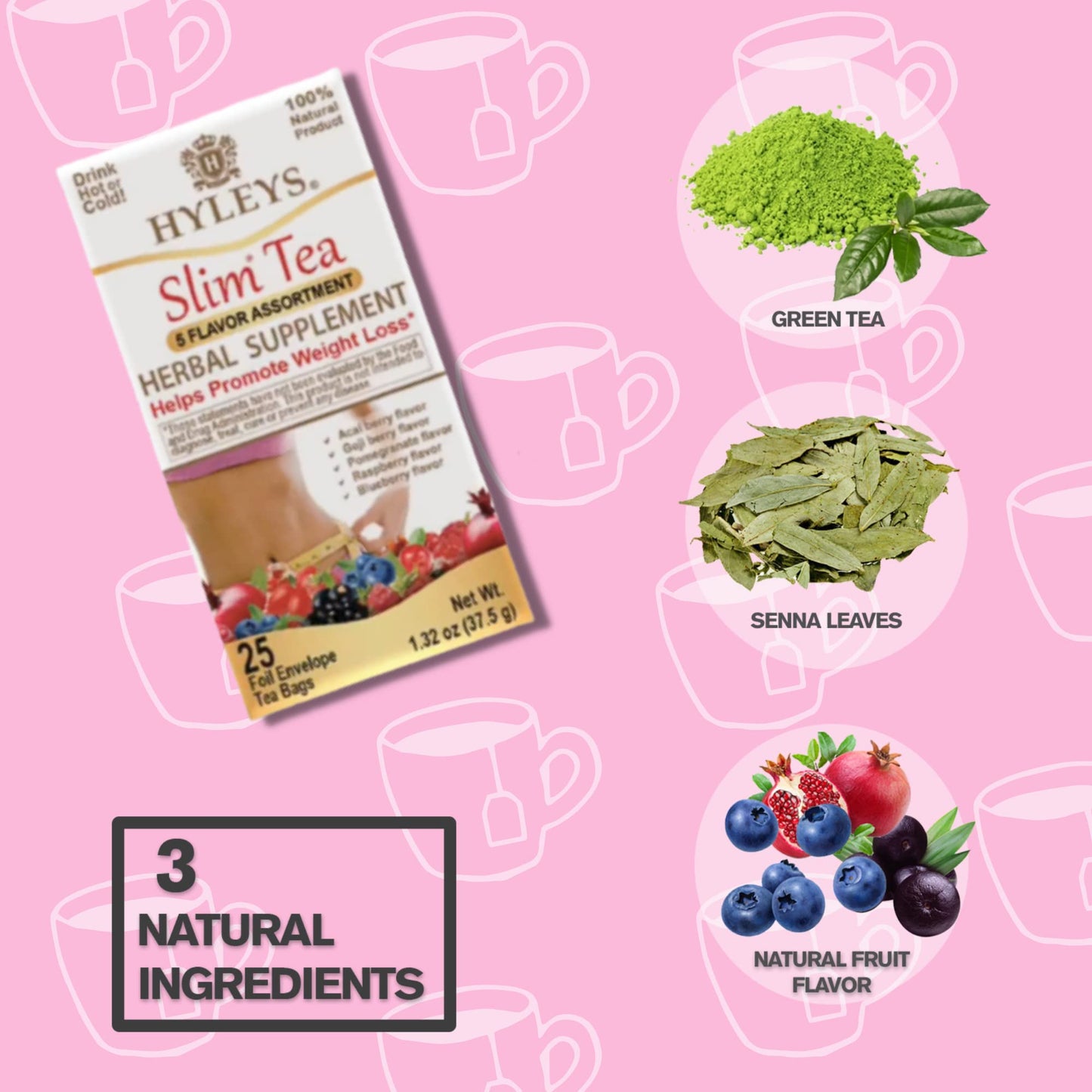Hyleys Slim Tea 5 Flavor Assortment - Weight Loss Herbal Supplement Cleanse