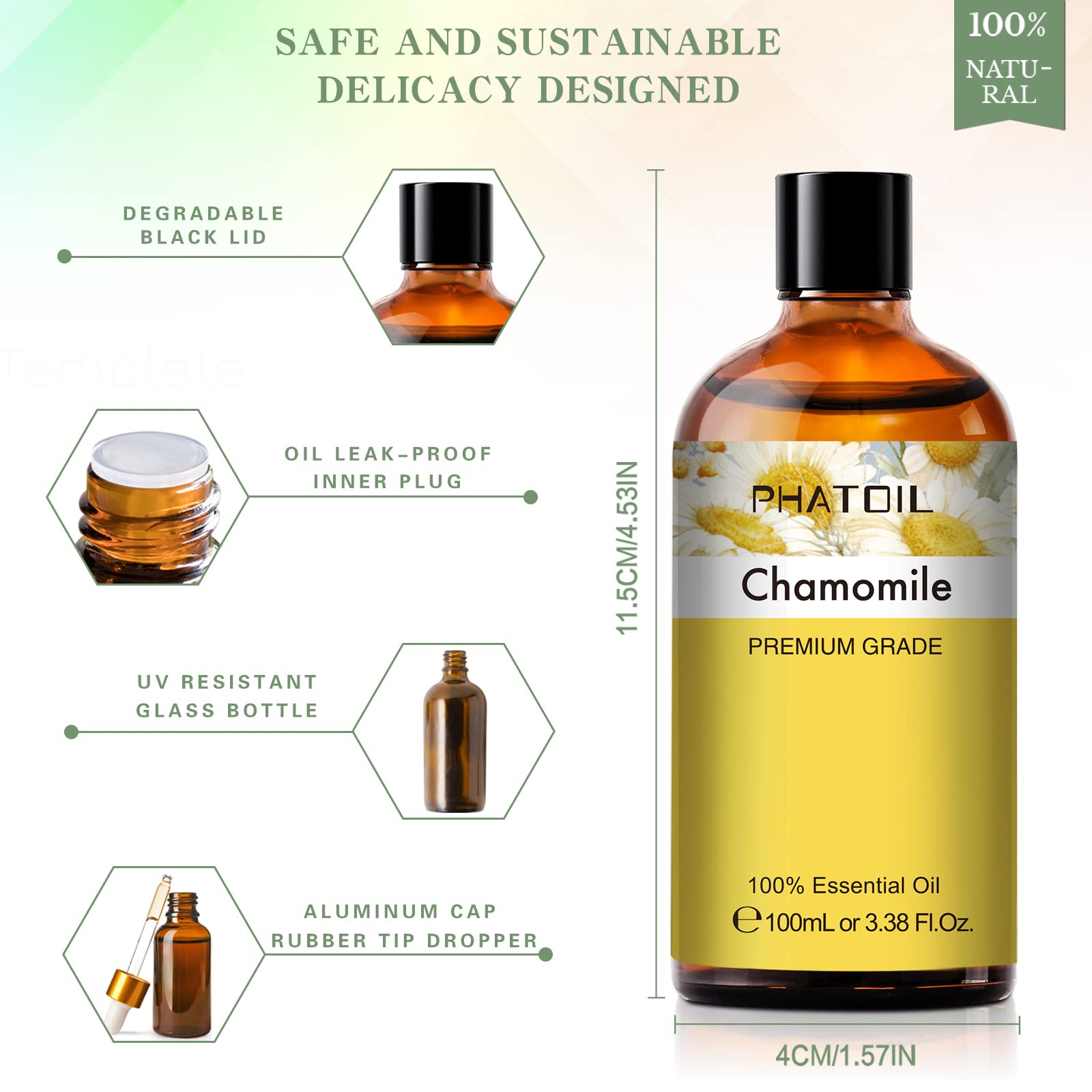PHATOIL 100ML Chamomile Essential Oil - 3.38FL.OZ Essential Oils for Diffusers for Home PHATOIL