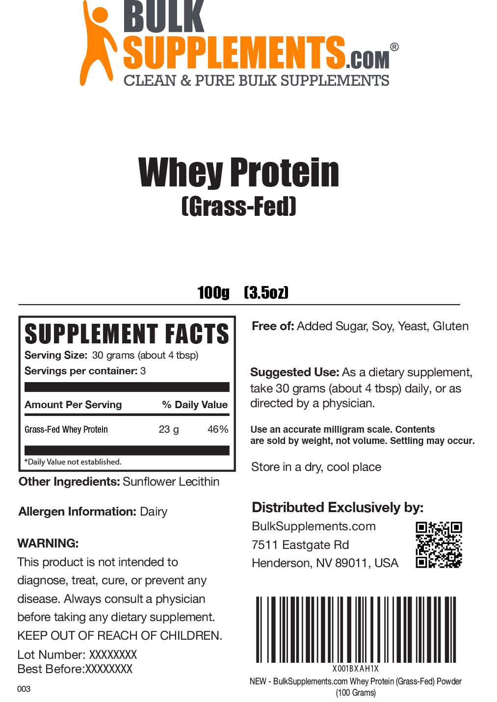 BULKSUPPLEMENTS.COM Grass Fed Whey Protein Powder - Unflavored Whey Protein BULKSUPPLEMENTS.COM