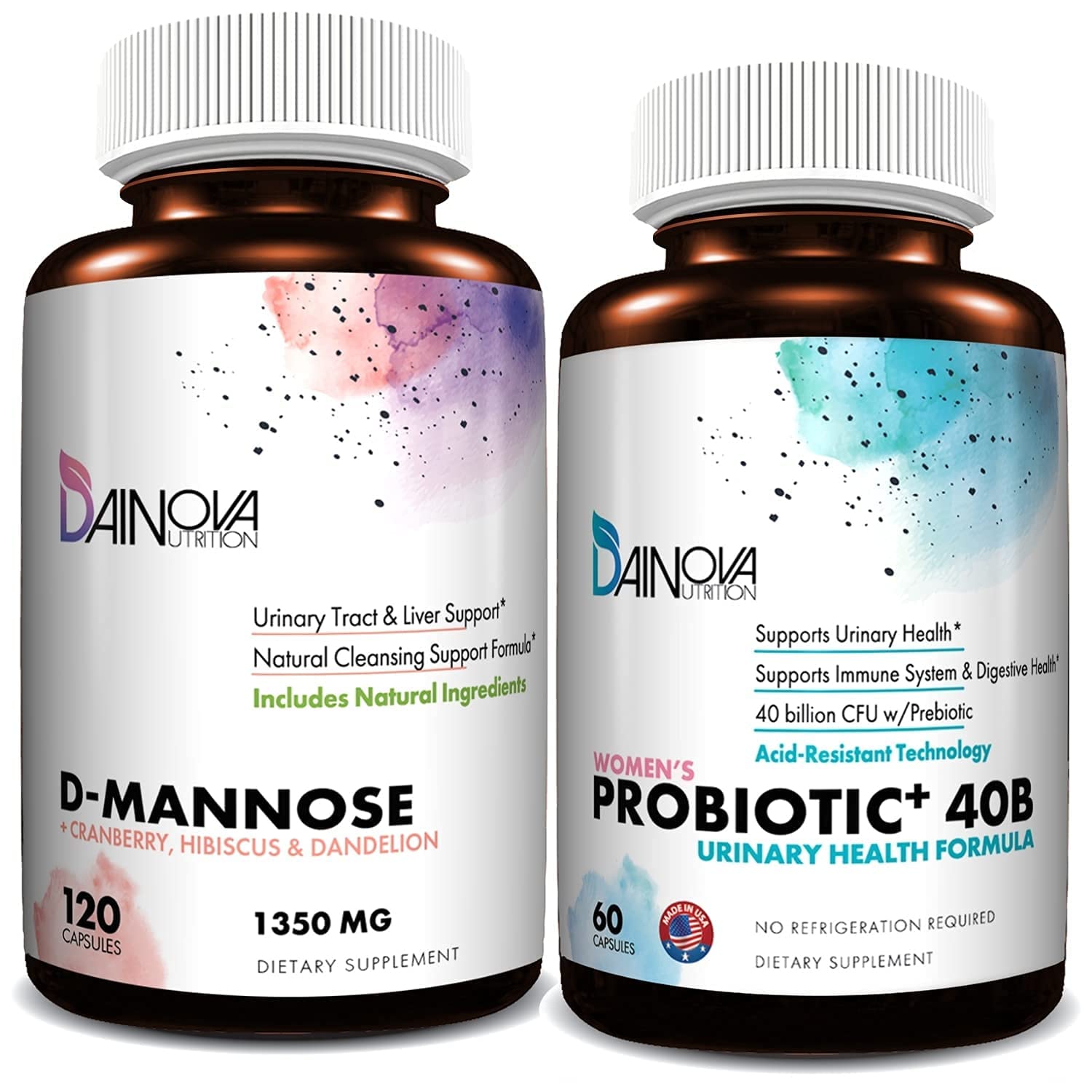 Dainova Nutrition D Mannose Capsules and Probiotics for Women Bundle I Urinary Tract 