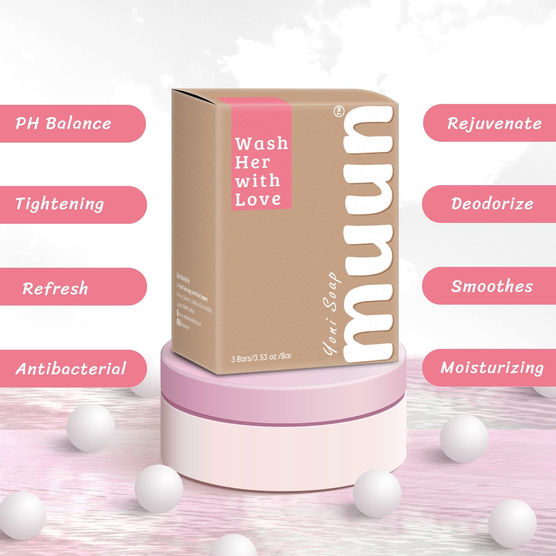 Muun Yoni Soap Bar - Pack 3 Ph Balance Probiotics & Natural Ingredients - Gentle Cleansing Formula Muun