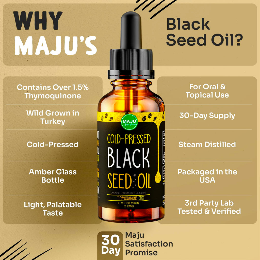 MAJU Black Seed Oil - 3 Times TQ, Cold-Pressed, Travel Size, 100% Turkish Black Cumin Maju Superfoods
