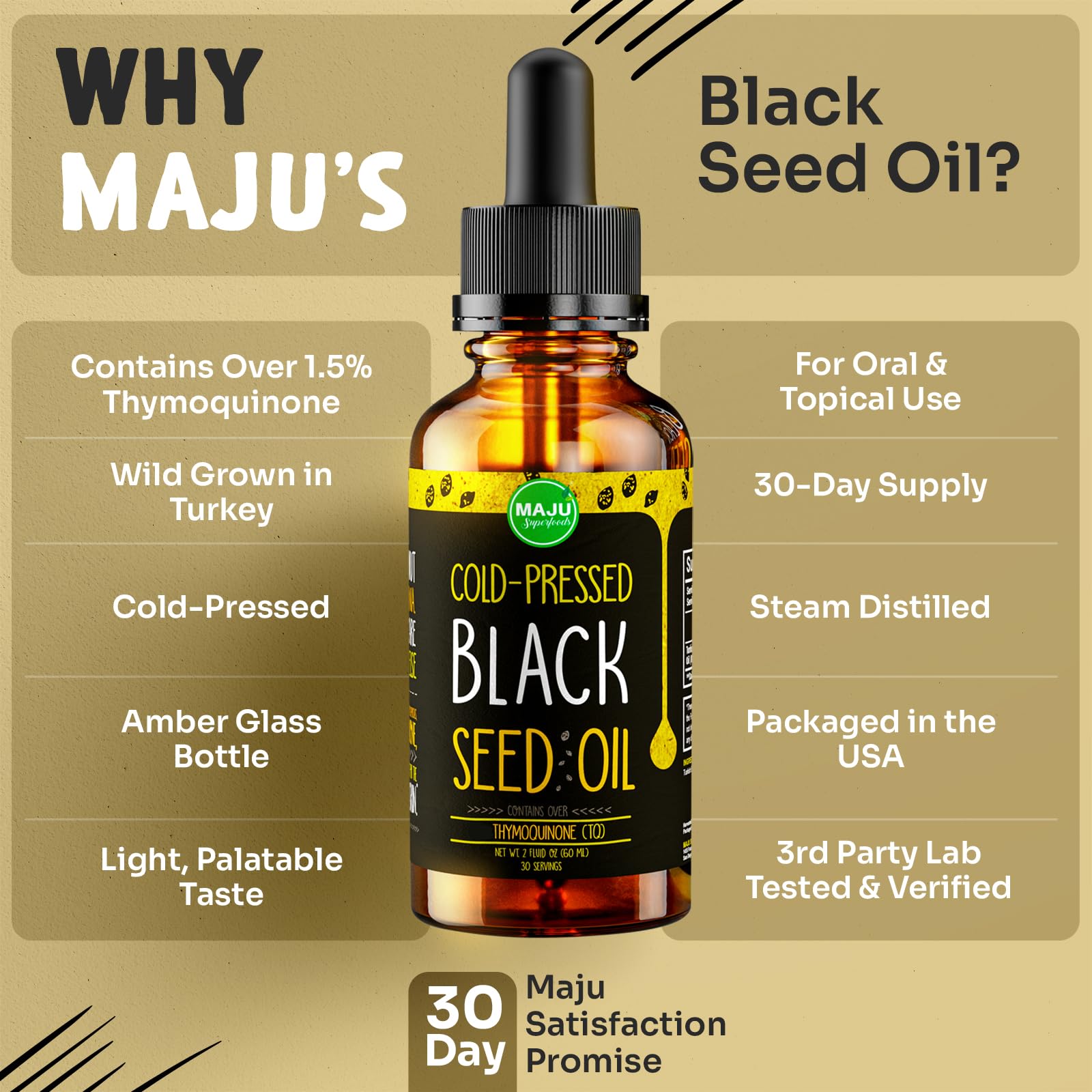 MAJU Black Seed Oil - 3 Times TQ, Cold-Pressed, Travel Size, 100% Turkish Black Cumin
