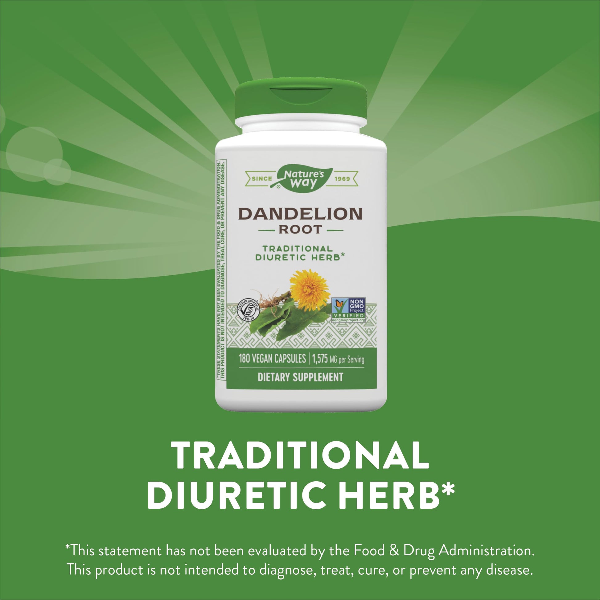 Nature's Way Dandelion Root Diuretic Herb* 525 mg per Capsule Non-GMO Nature's Way