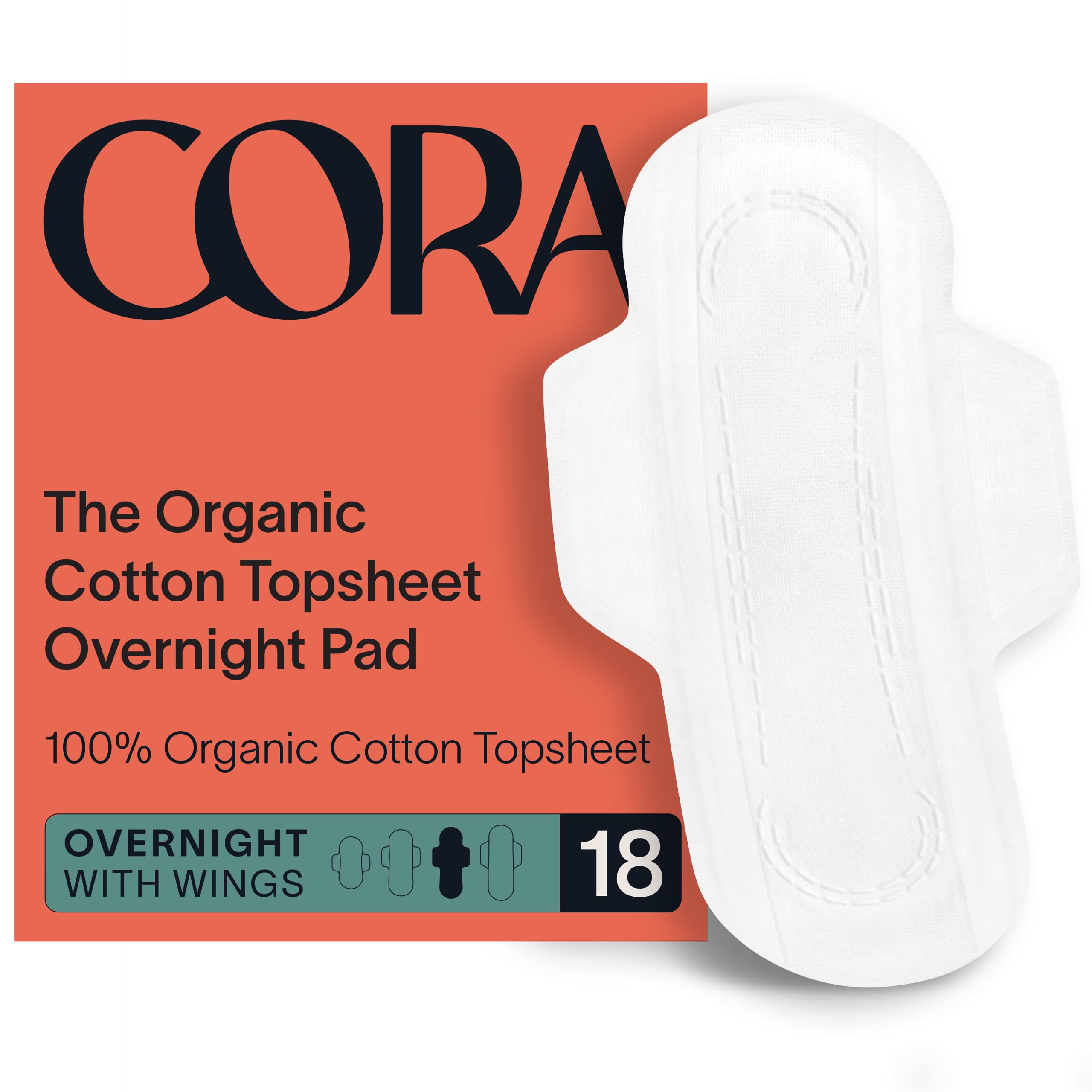 Cora Organic Pads | Ultra Thin Period Pads with Wings | Overnight Absorbency
