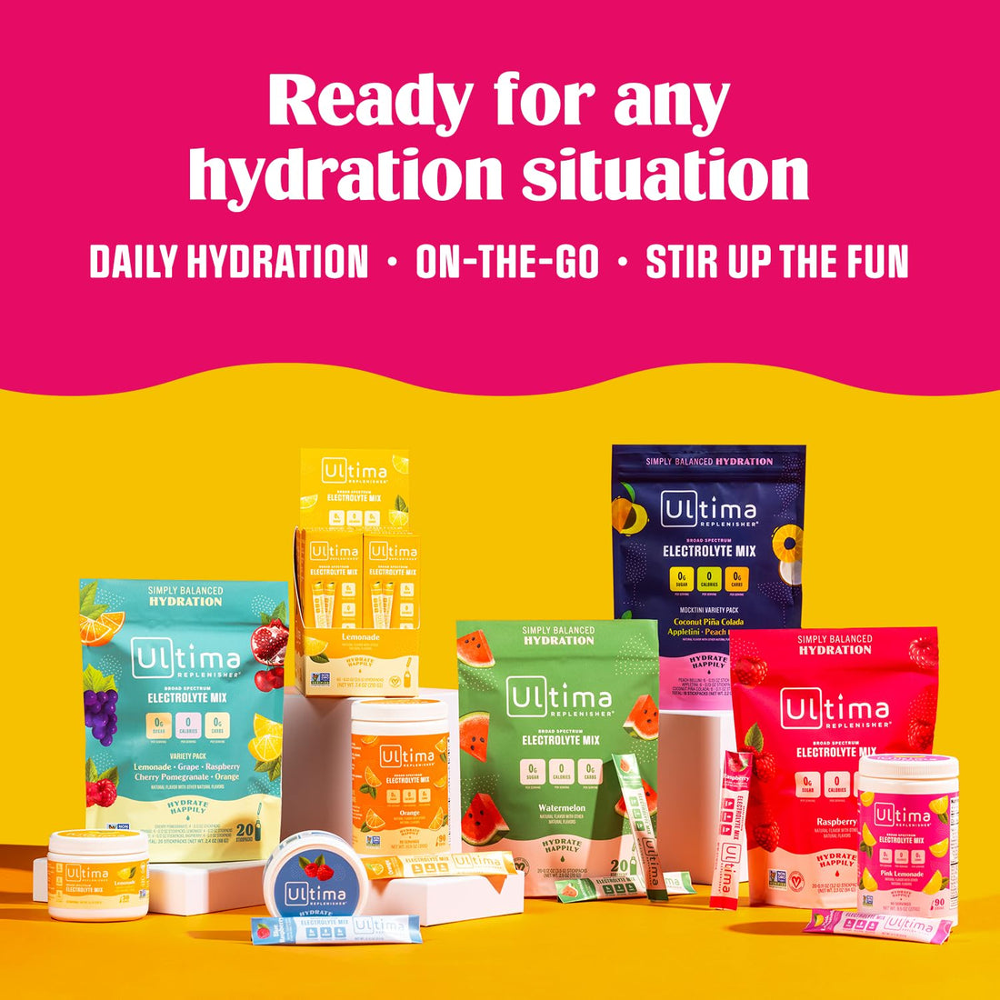 Ultima Replenisher Daily Electrolyte Drink Mix – Pink Lemonade, 20 Stickpacks – Hydration 