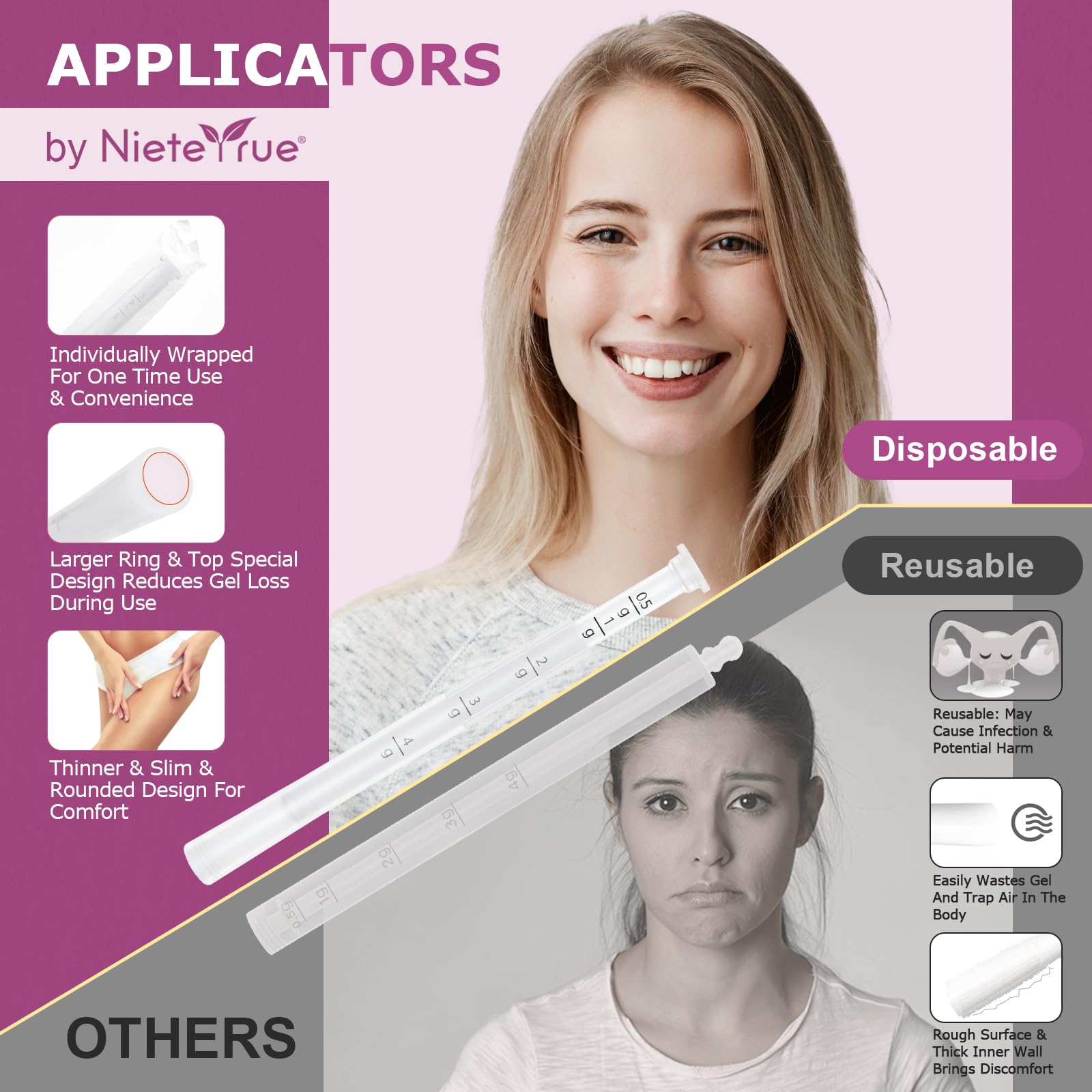 Nieteyrue Plastic Vaginial Cream Applicators (60 Packs) 2024 New Dosage Markings Individually Nieteyrue