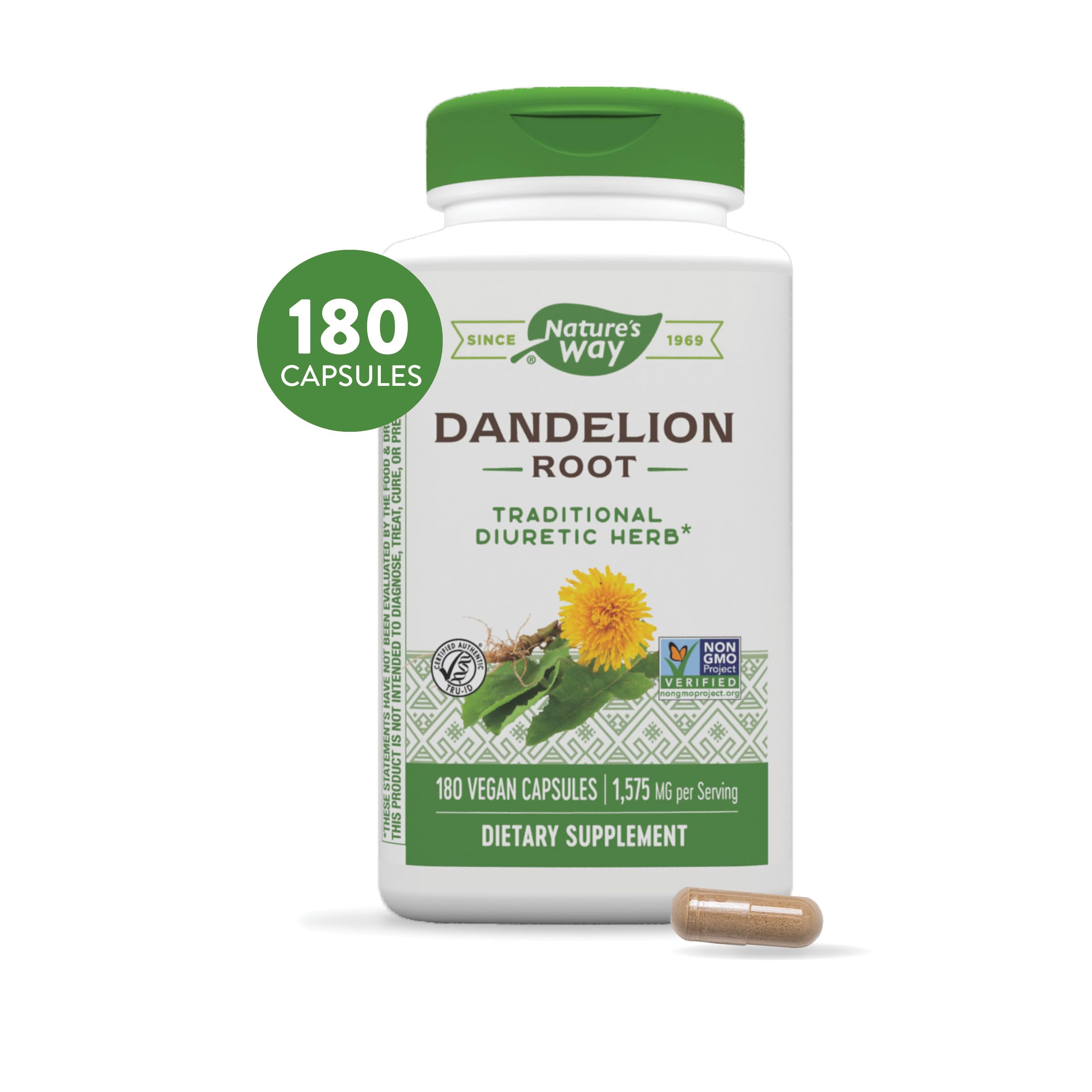 Nature's Way Dandelion Root Diuretic Herb* 525 mg per Capsule Non-GMO Nature's Way