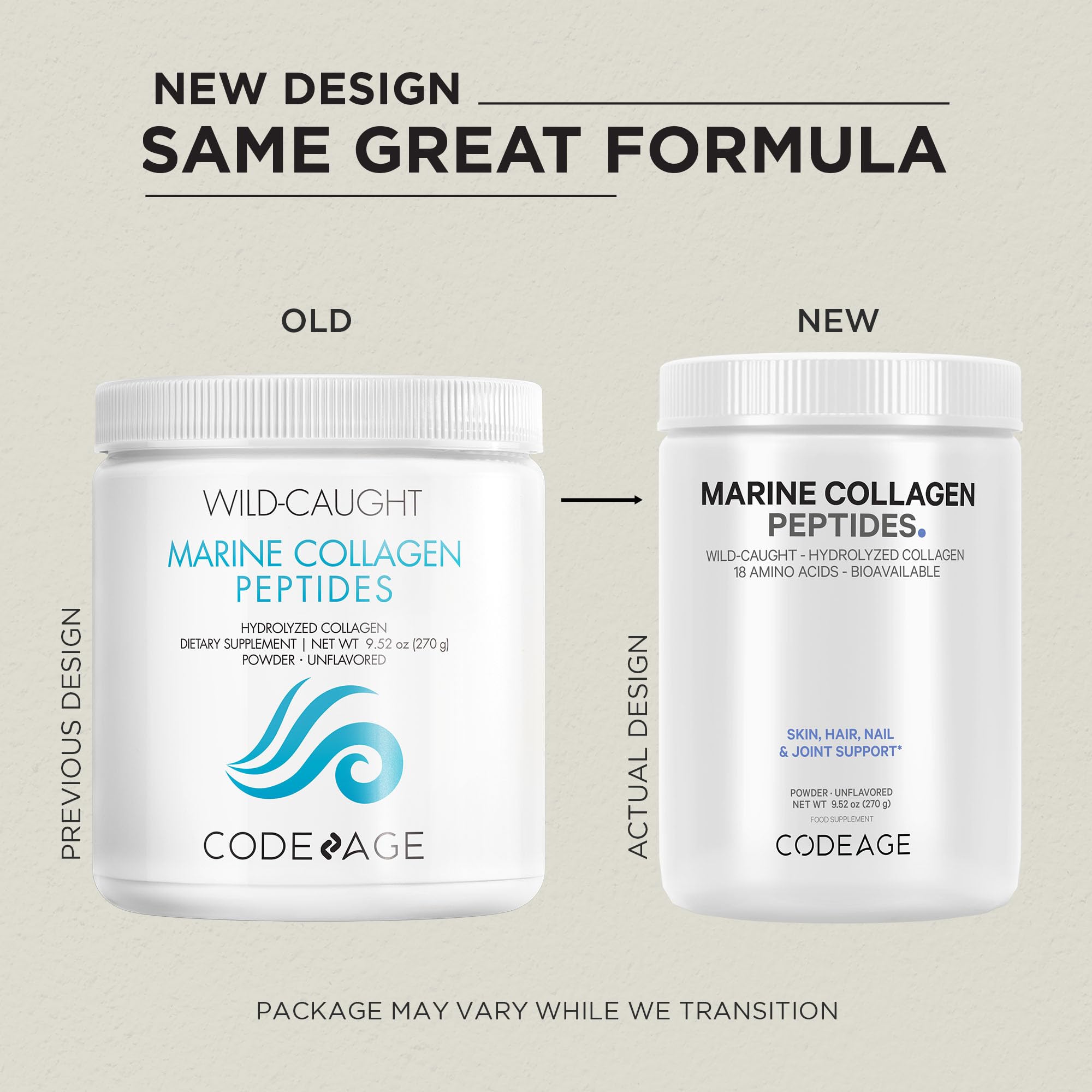 Codeage Marine Collagen Powder - Wild-Caught Hydrolyzed Fish Collagen Peptides - Type 1 & 3 Collagen Codeage
