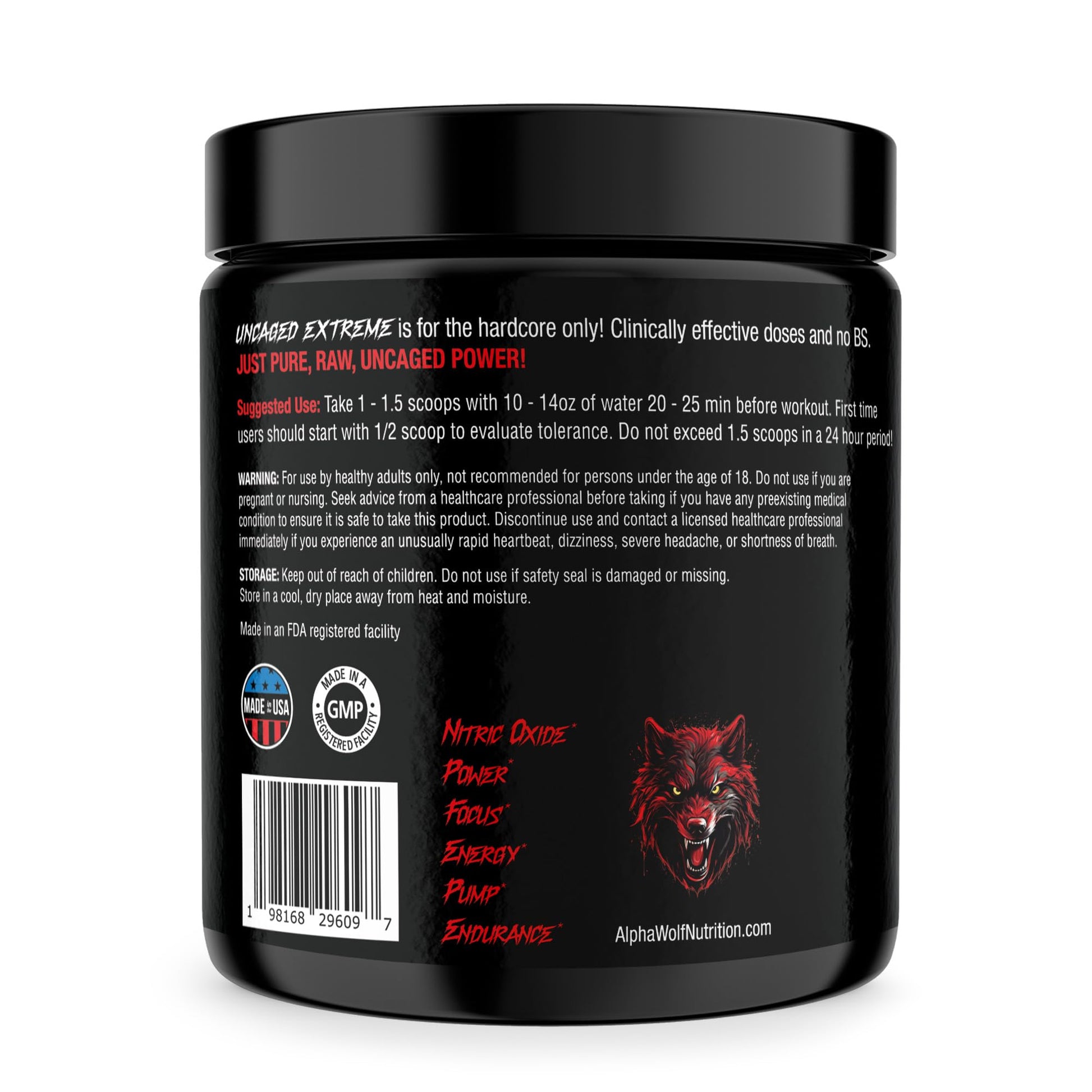 Uncaged Extreme Pre-Workout Powder - Extreme Energy, Focus, Nitric Oxide & Muscle ALPHA WOLF