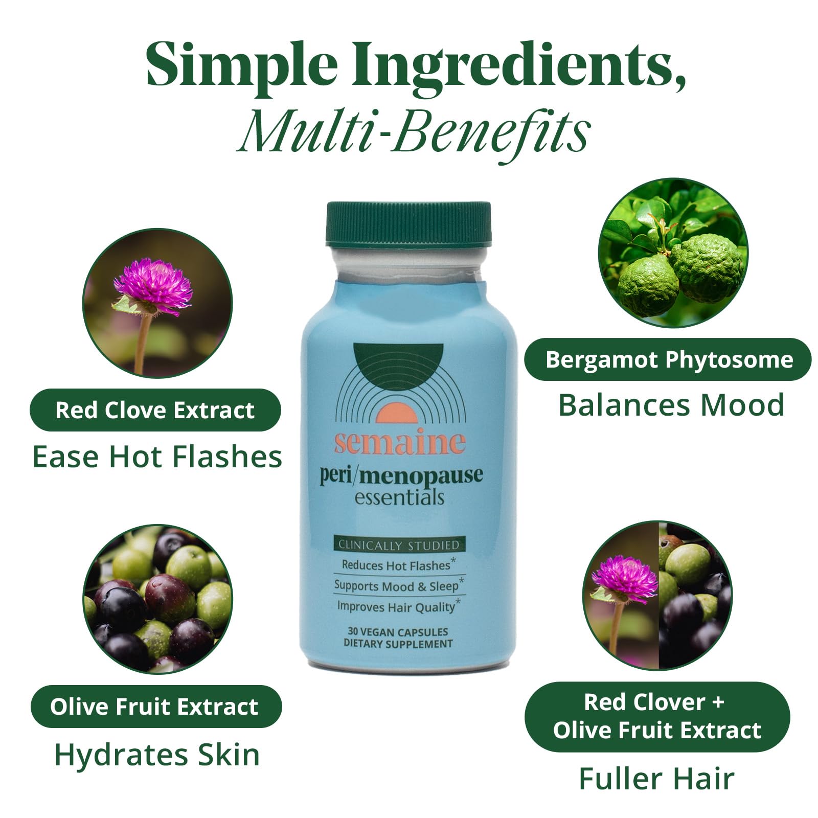 Peri/Menopause & Bladder Health Bundle – Reduce Hot Flashes & Night Sweats, Prevent & Soothe UTIs, Stabilize Mood & Thicken Hair. Clinically Tested. | 1 Month Supply Semaine