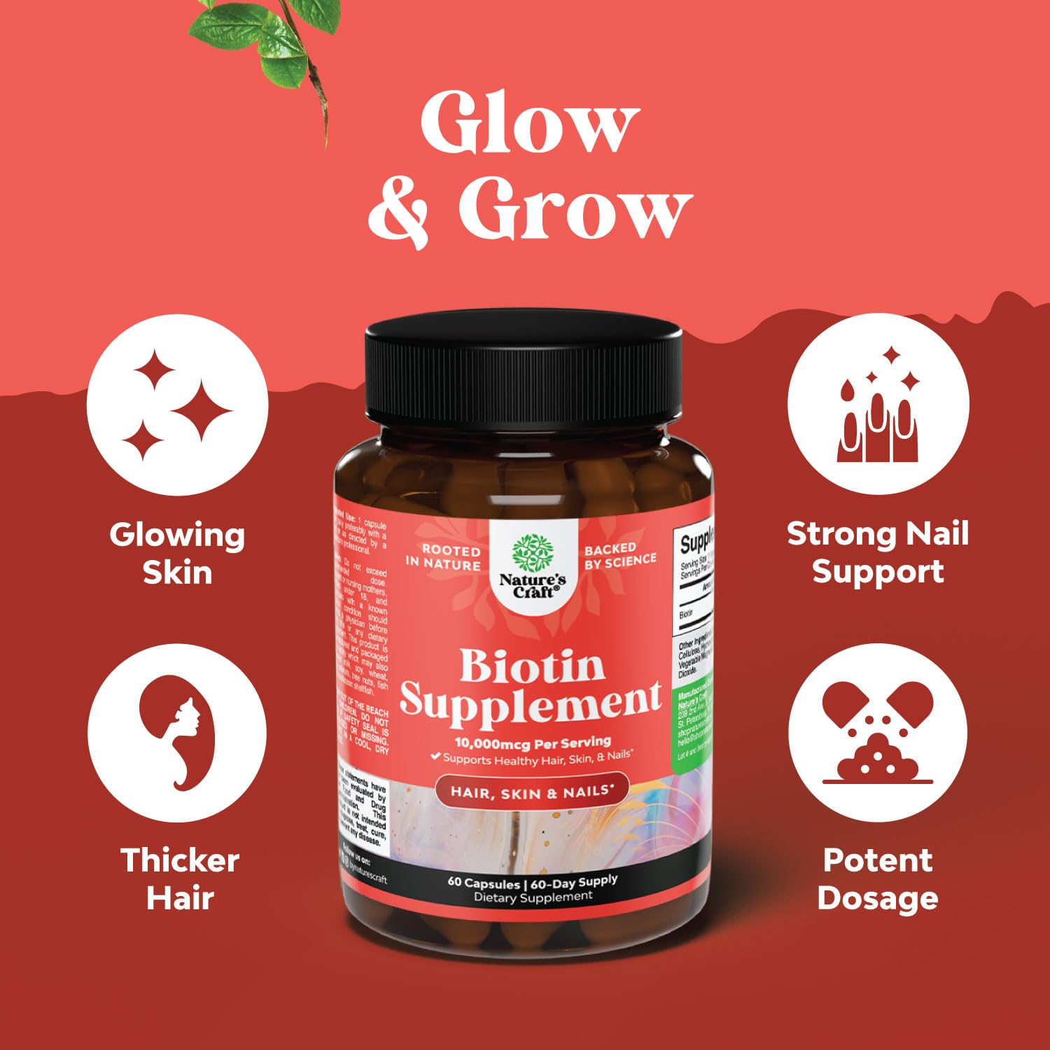 Bundle of Herbal Menopause Supplement for Women and 10000 mcg Pure Biotin Pills for Women & Men Natures Craft