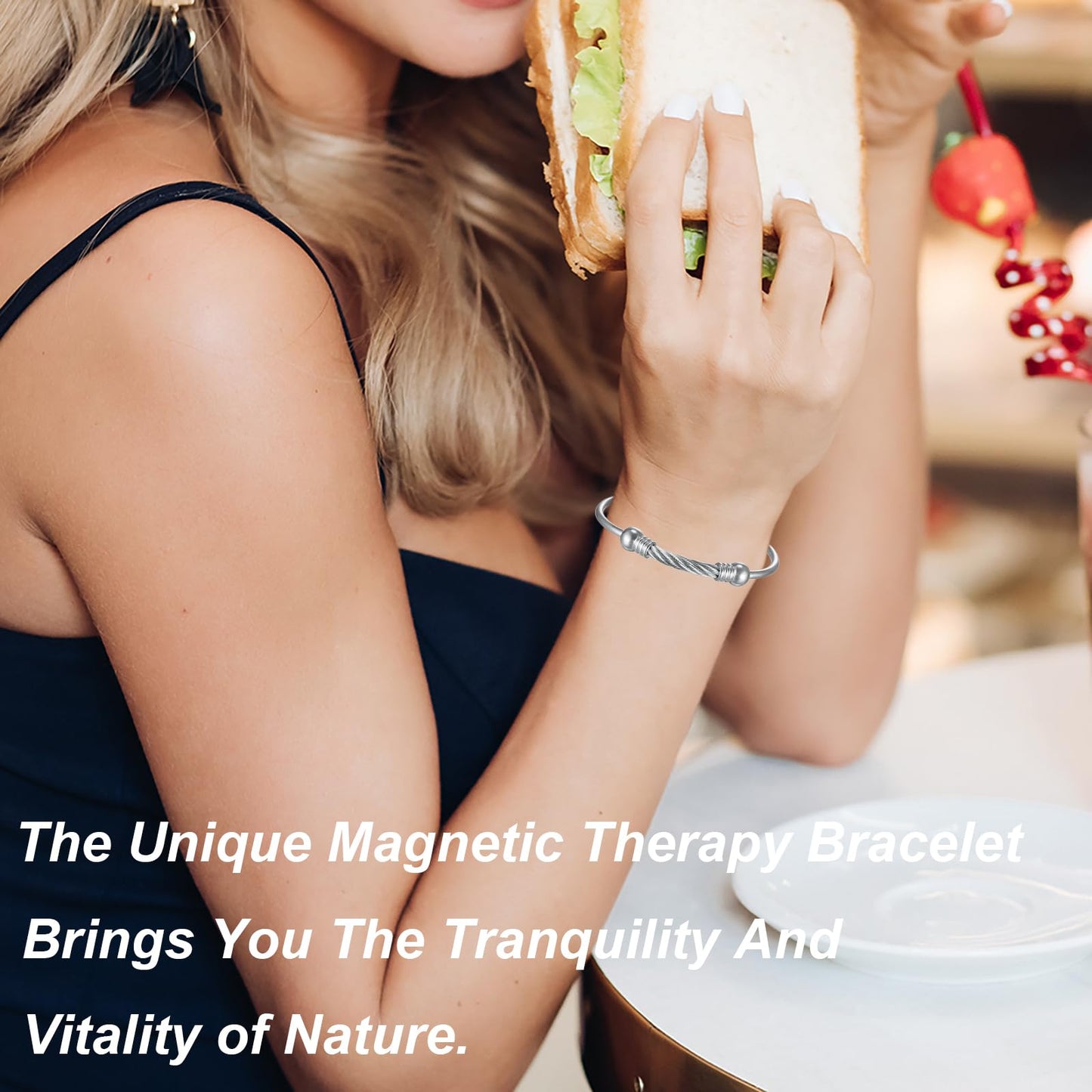 EnerMagiX Magnetic Bracelet for Women for Arthritis and Joint,Twisted Cable Stainless Steel Bangle