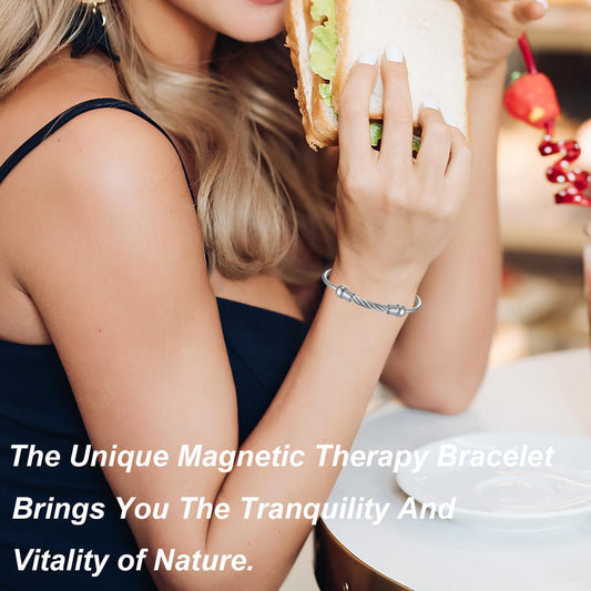 EnerMagiX Magnetic Bracelet for Women for Arthritis and Joint,Twisted Cable Stainless Steel Bangle