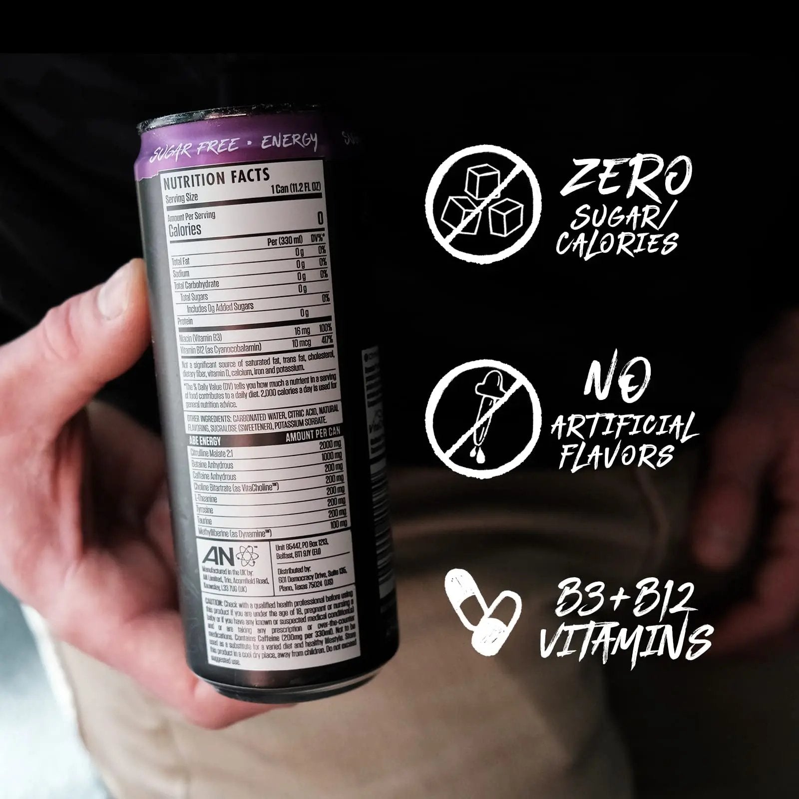 ABE Energy + Performance Sugar Free Energy Drink - All Black Everything Drink ABE all black everything