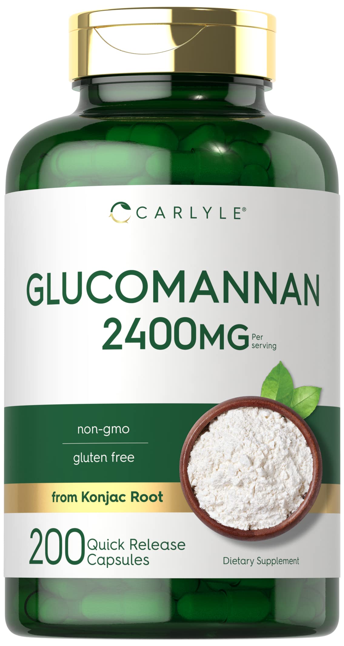 Carlyle Glucomannan Capsules | 200 Count | Soluble Fiber Pills | Non-GMO