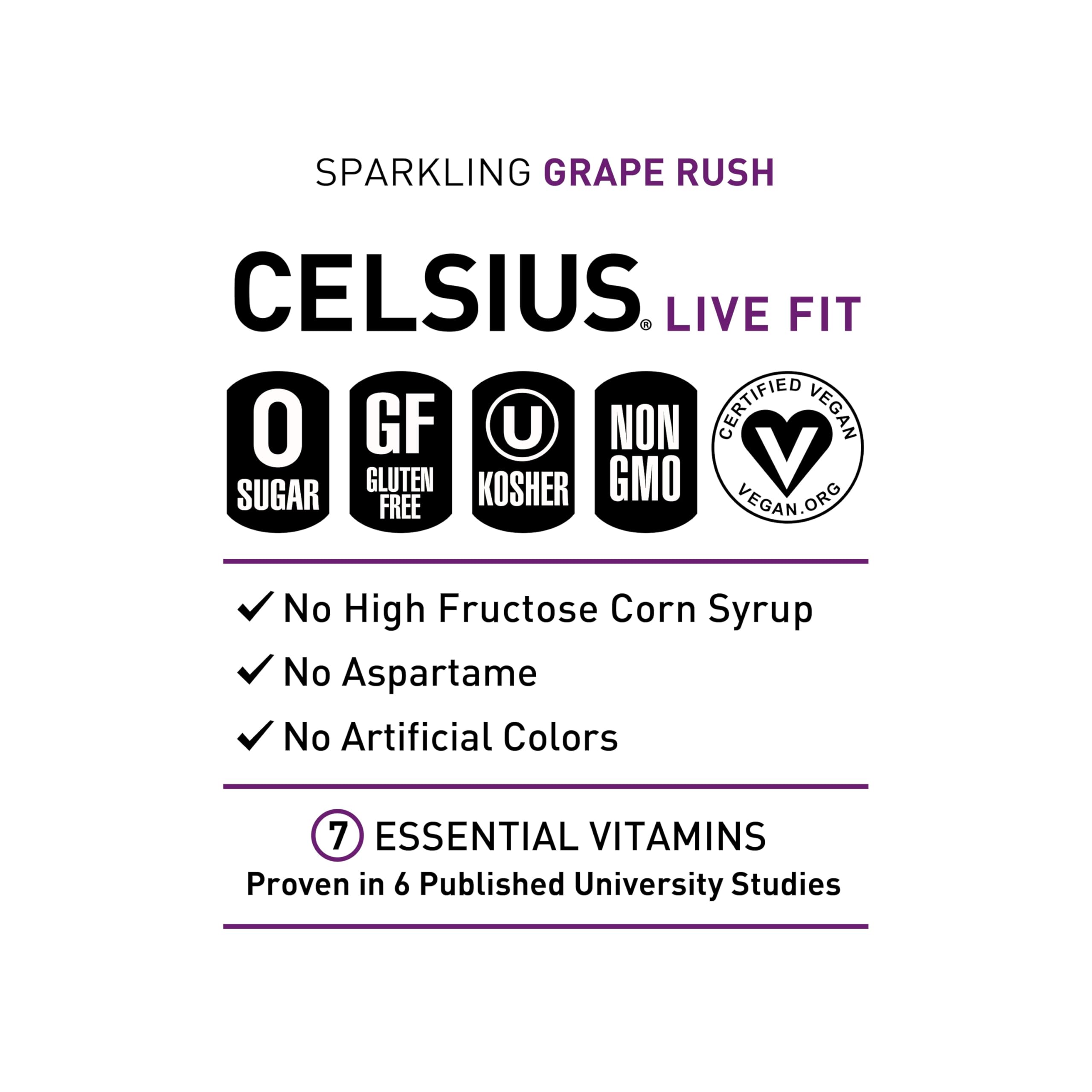 CELSIUS Sparkling Grape Rush, Functional Essential Energy Drink 12 Fl Oz (Pack of 12) CELSIUS