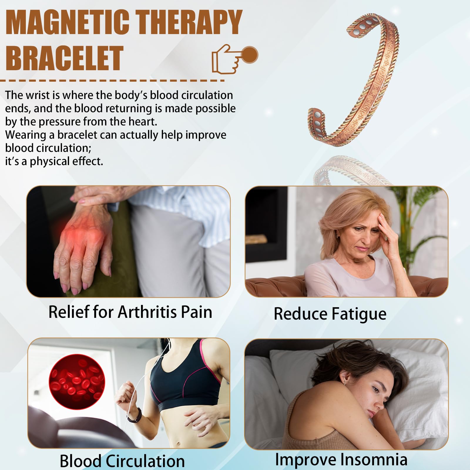 EnerCoppeX Copper Magnetic Bracelet for Women, 99.99% Pure Copper Cuff with 3500 Gauss Magnets (A) EnerCoppeX