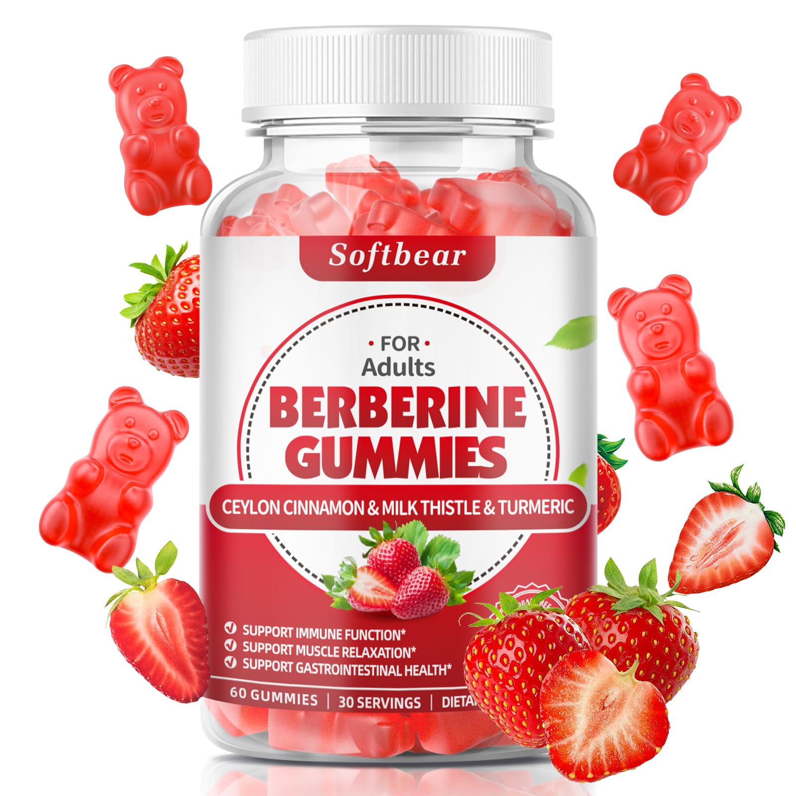 softbear Berberine with Ceylon Cinnamon Gummies-99% Purity Berberine HCL Supplements