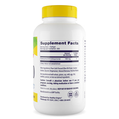 Healthy Origins Natural CoQ10 (Kaneka Q10), 100 mg - Heart Health & Energy Supplement