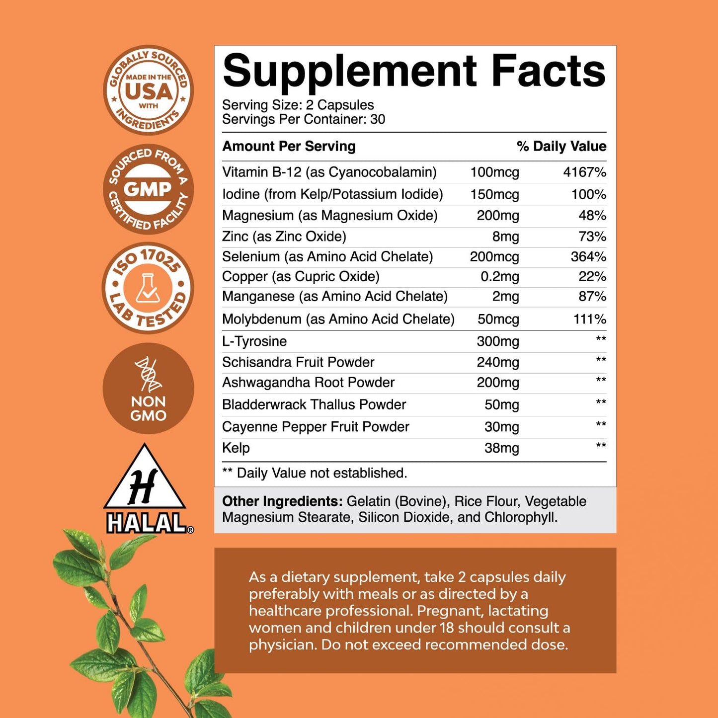 Herbal Thyroid Support Complex - Iodine Thyroid Supplement with L Tyrosine Bladderwrack