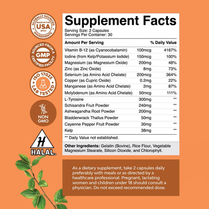 Herbal Thyroid Support Complex - Iodine Thyroid Supplement with L Tyrosine Bladderwrack