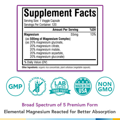 Terranics Magnesium Complex, Total 240 Capsules, Max Absorption, Glycinate, Citrate