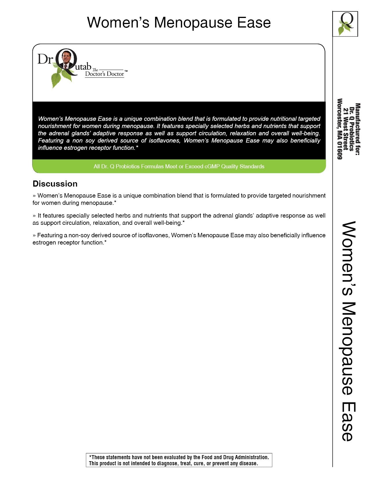 Dr Qutab The Doctor's Doctor, Women's Menopause Ease, Natural Menopause Support Dr. Qutab. The Doctor's Doctor