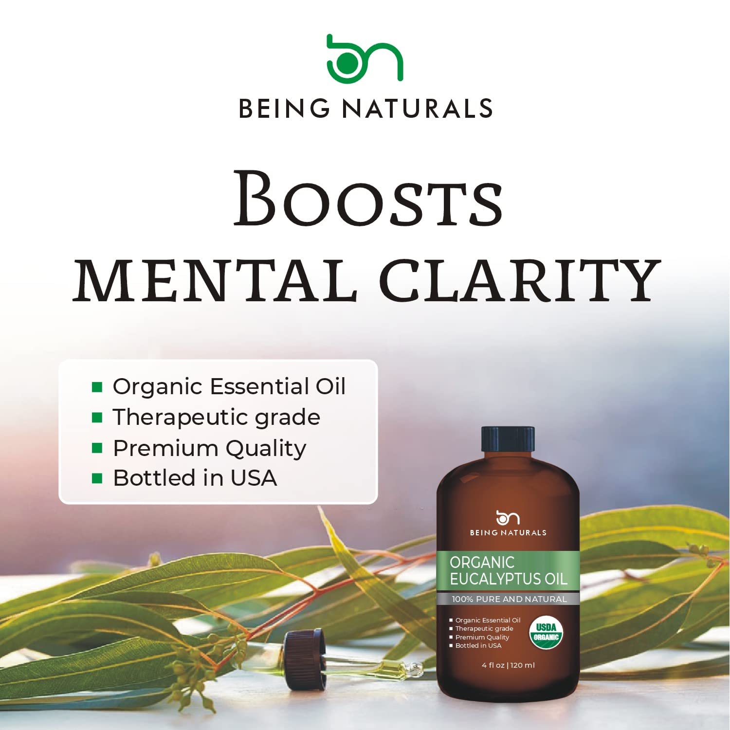 Organic Eucalyptus Essential Oil - Huge 4 FL OZ - 100% Pure & Natural – Premium Natural Oil Being Naturals