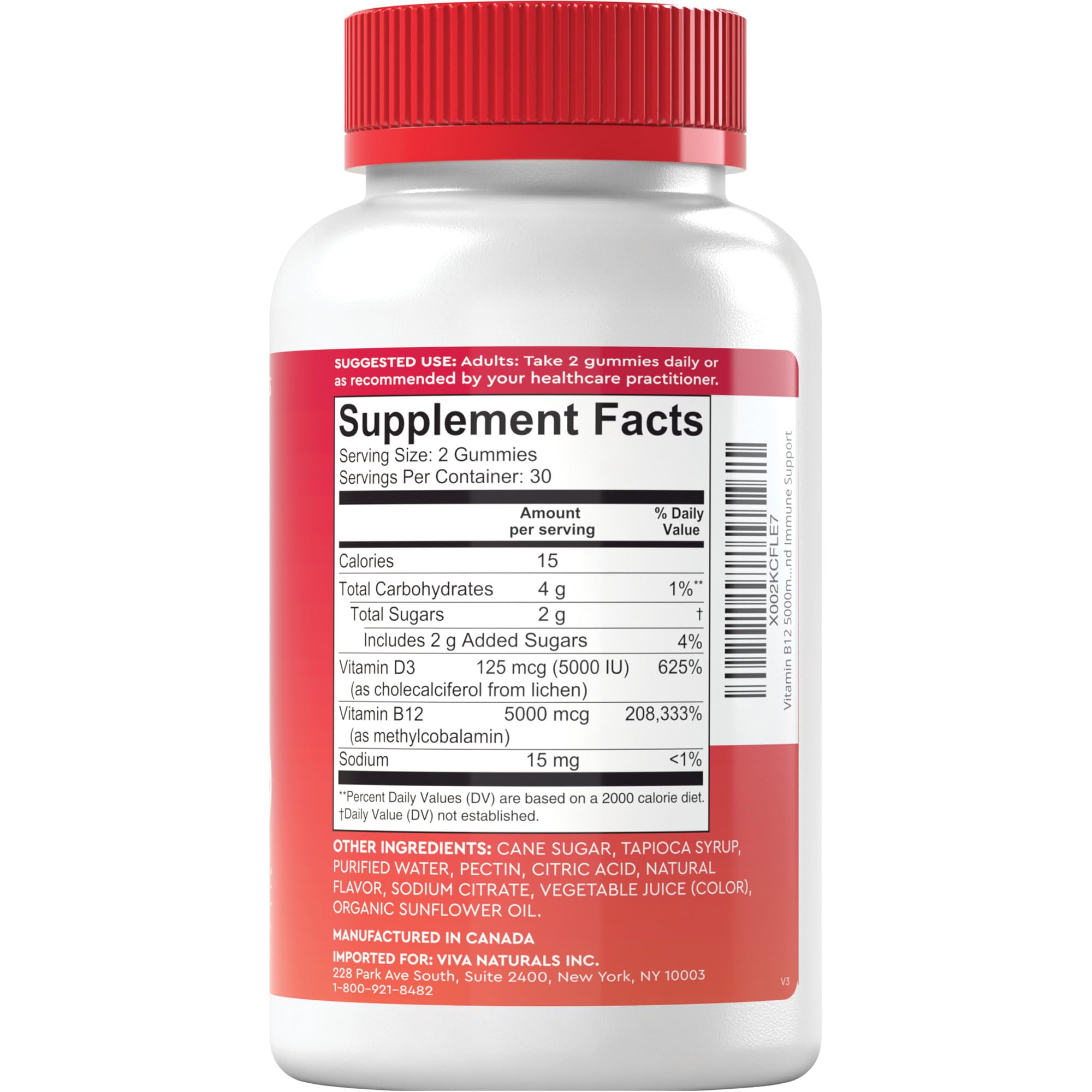 Viva Naturals Plant-Based B12 Gummies with Vitamin D3 - Chewable 5000mcg B12 Viva Naturals