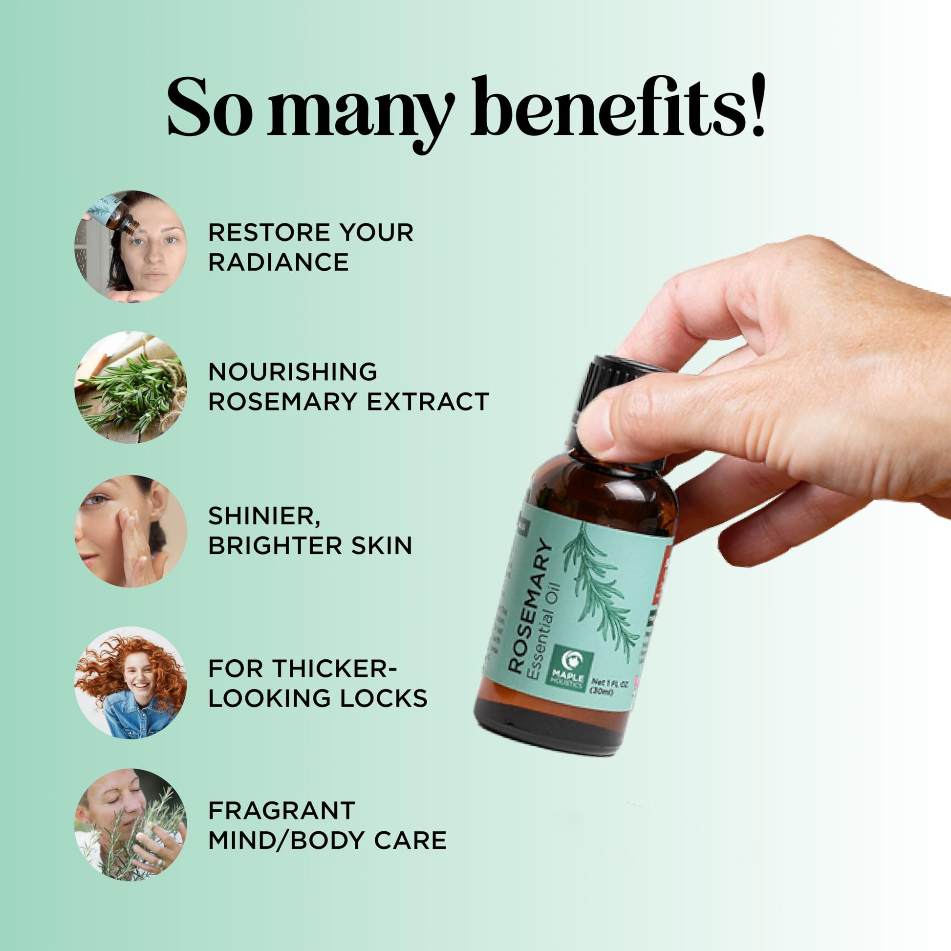 Pure Rosemary Essential Oil for Aromatherapy - Pure Rosemary Oil for Hair Skin and Nails Maple Holistics