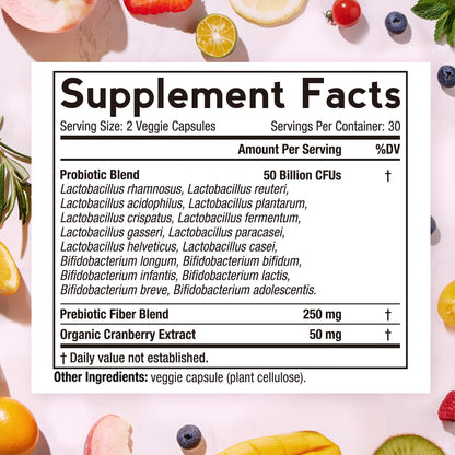 Doctor's Recipes Women's Probiotics, 50 Billion CFU 16 Strains, with Organic Prebiotics