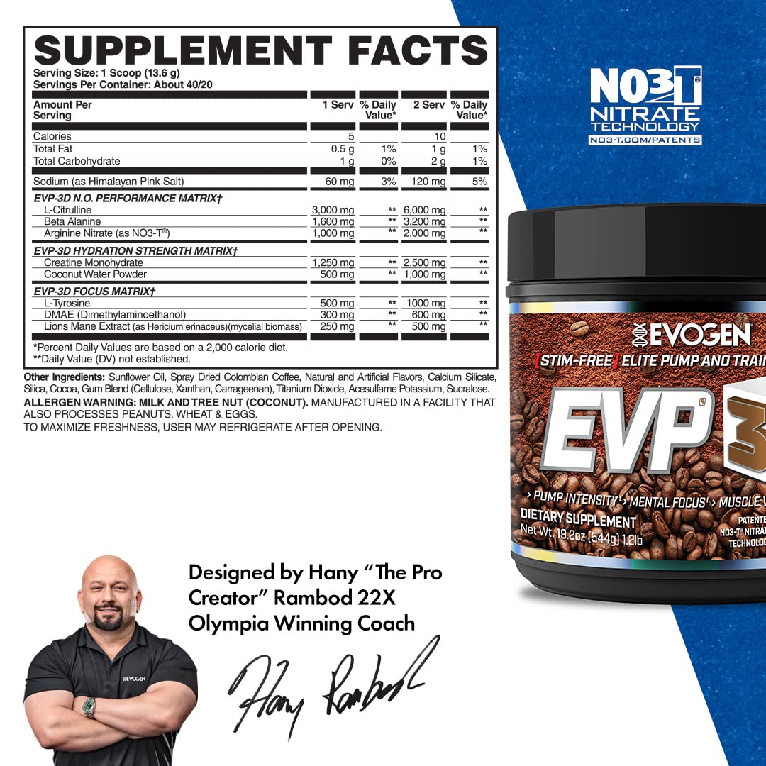 Evogen EVP 3D Iced Moche Coffee | Xtreme Stimulant Free Pre-Workout Powder Arginine