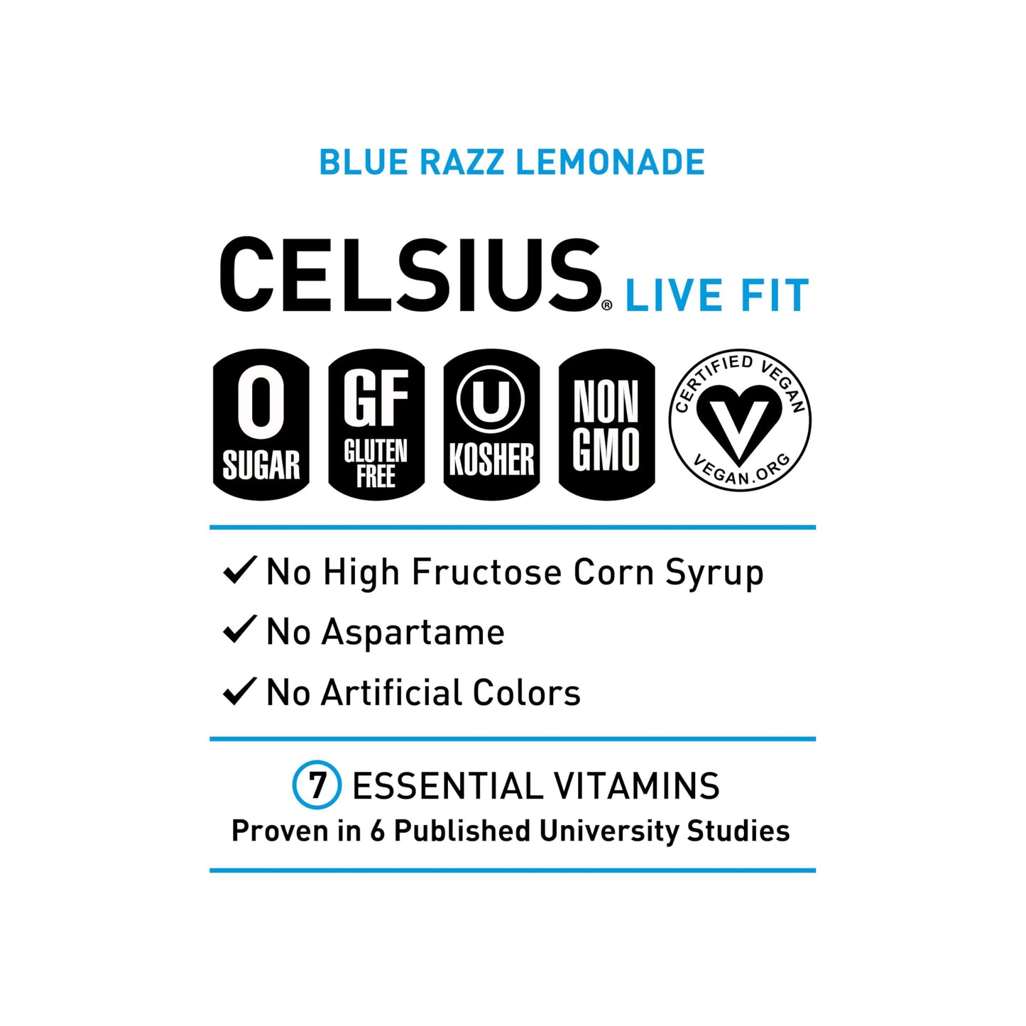 CELSIUS Fizz Free Blue Razz Lemonade, Functional Essential Energy Drink 12 Fl Oz