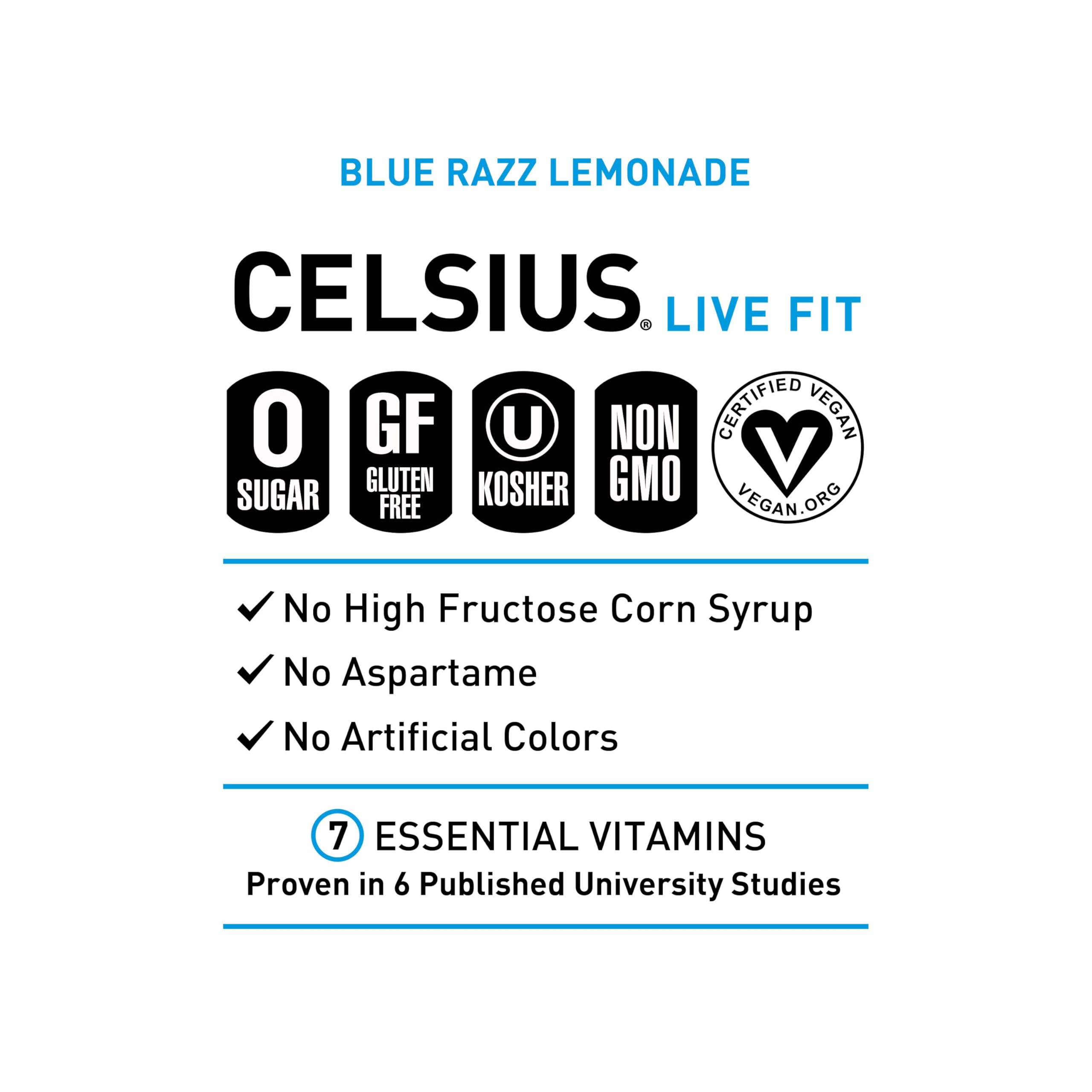 CELSIUS Fizz Free Blue Razz Lemonade, Functional Essential Energy Drink 12 Fl Oz CELSIUS