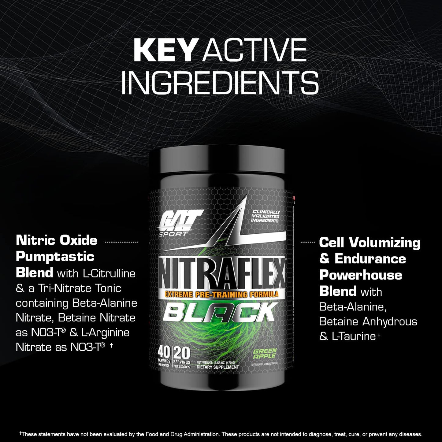 GAT SPORT Nitraflex Black Pre-Workout Powder, Extreme Pre-Training Formula for Men