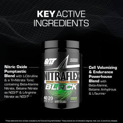 GAT SPORT Nitraflex Black Pre-Workout Powder, Extreme Pre-Training Formula for Men