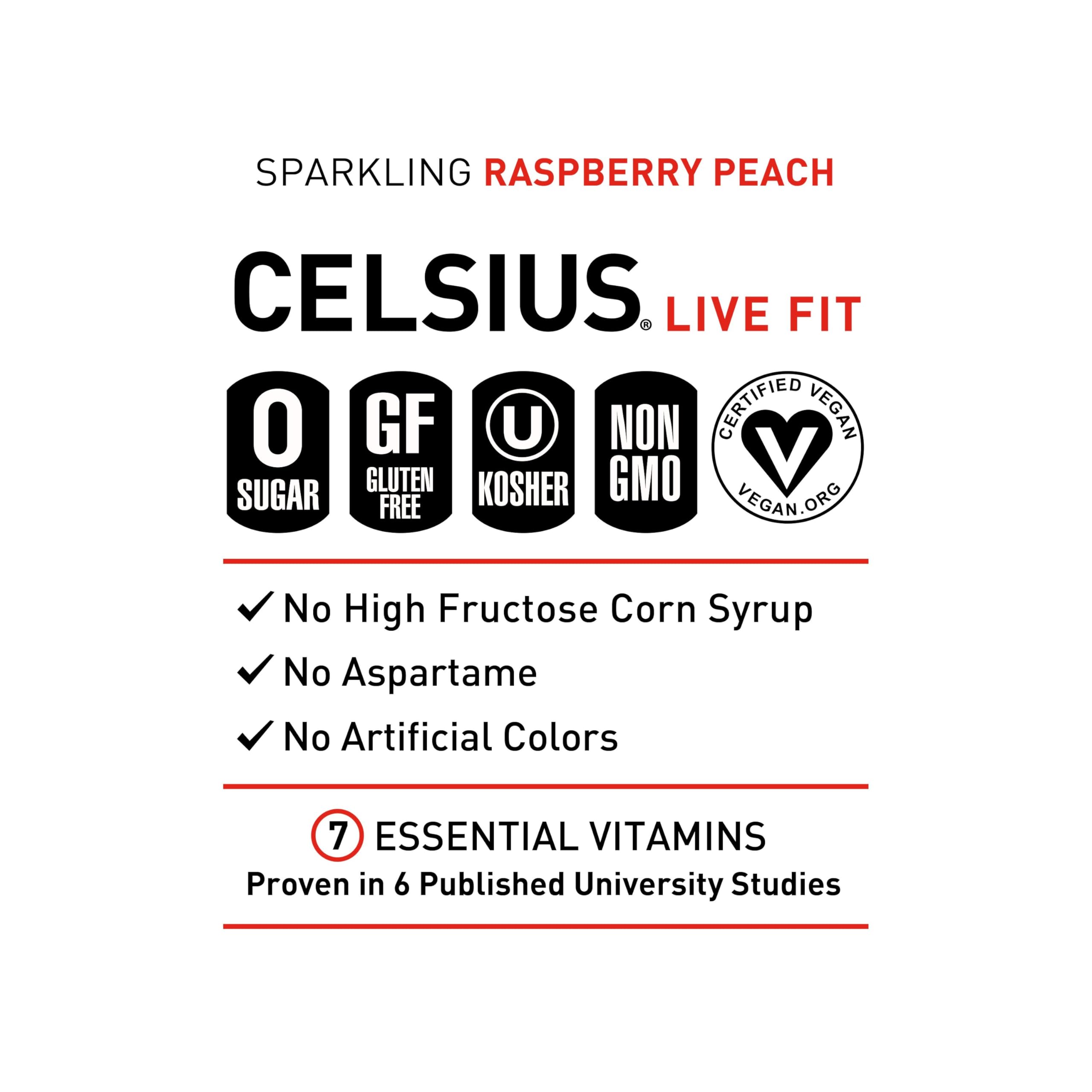 CELSIUS Sparkling Raspberry Peach, Functional Essential Energy Drink 12 Fl Oz (Pack of 12) CELSIUS