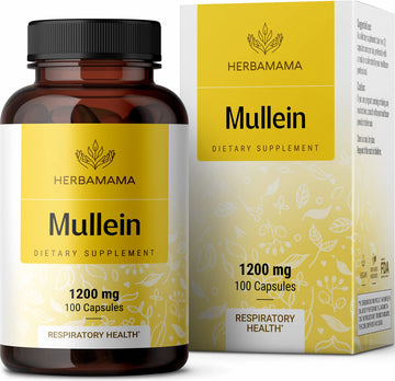 HERBAMAMA Mullein Leaf Capsules Respiratory Health - Organic Mullein Leaf Extract 