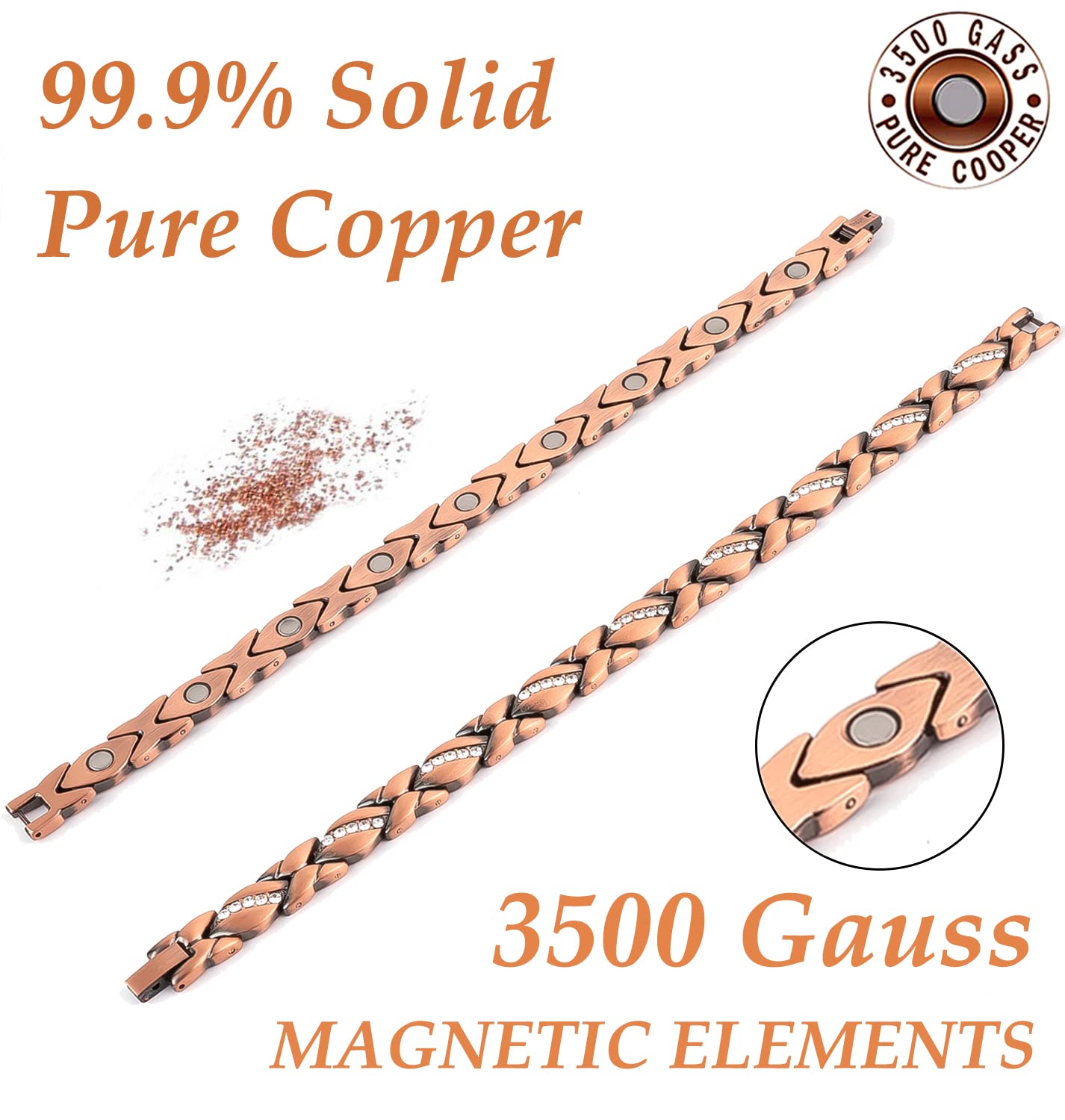 Vicmag Copper Bracelet for Women 99.9% Solid Pure Copper Valentine's Day Gift for Her with Adjustment Tool Vicmag