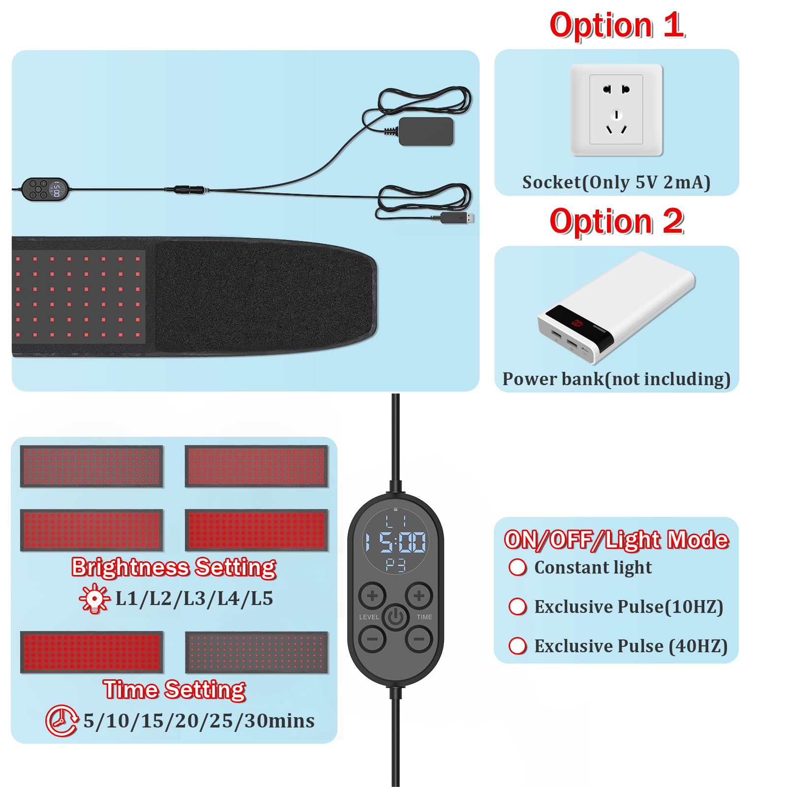 Red Light Therapy Belt Near-Infrared-Light Therapy Wrap for Body Wearable Large Pad for Waist Back Shoulder with Timer Controller Aptoyu