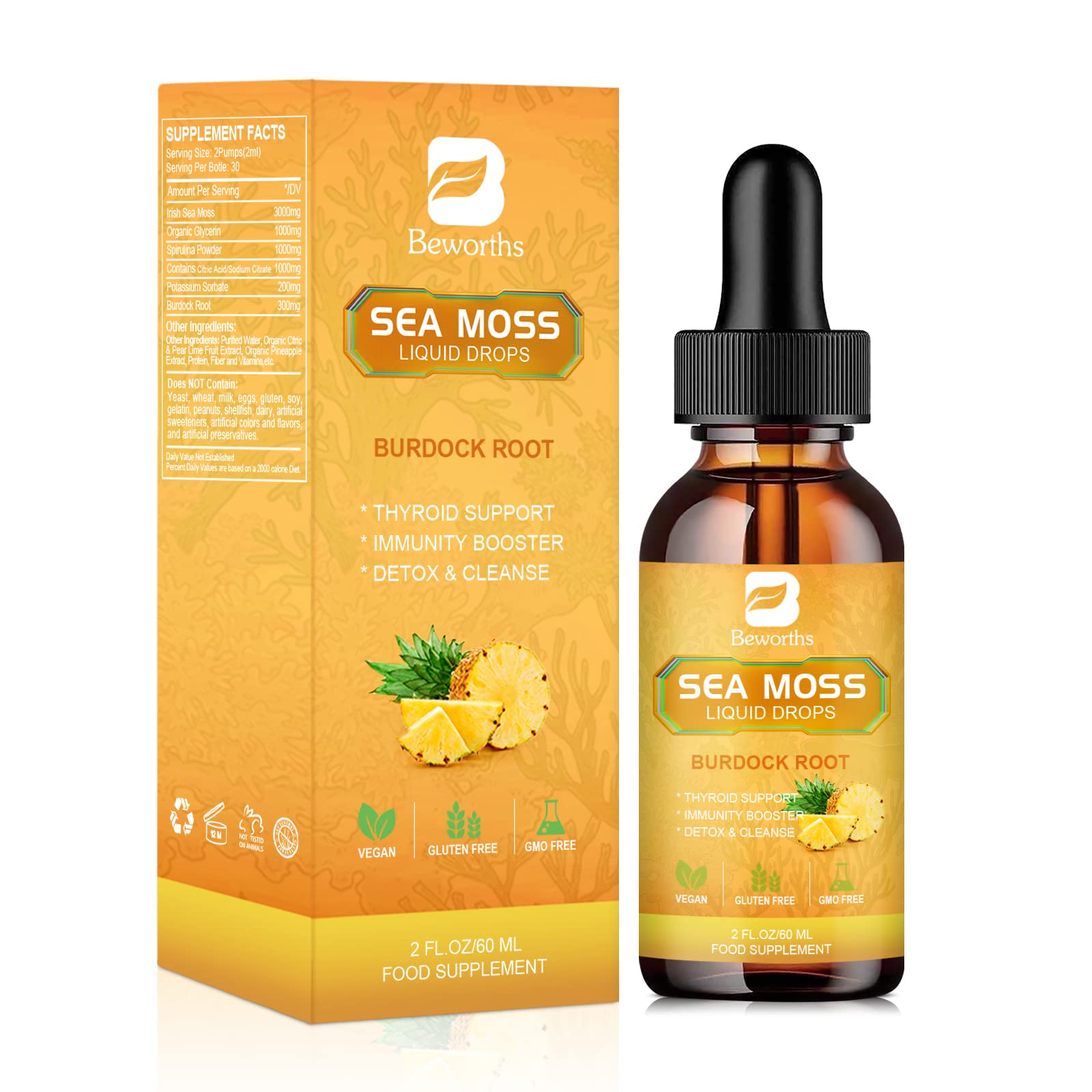 B BEWORTHS Sea Moss Liquid Drops - Organic Irish Sea Moss Gel with Burdock Root B BEWORTHS