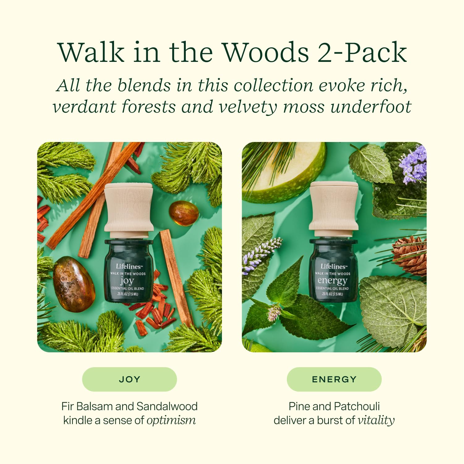 Lifelines Essential Oil Blend 2-Pack, Walk in The Woods: Energy & Joy Oils for Essential Oil Diffuser